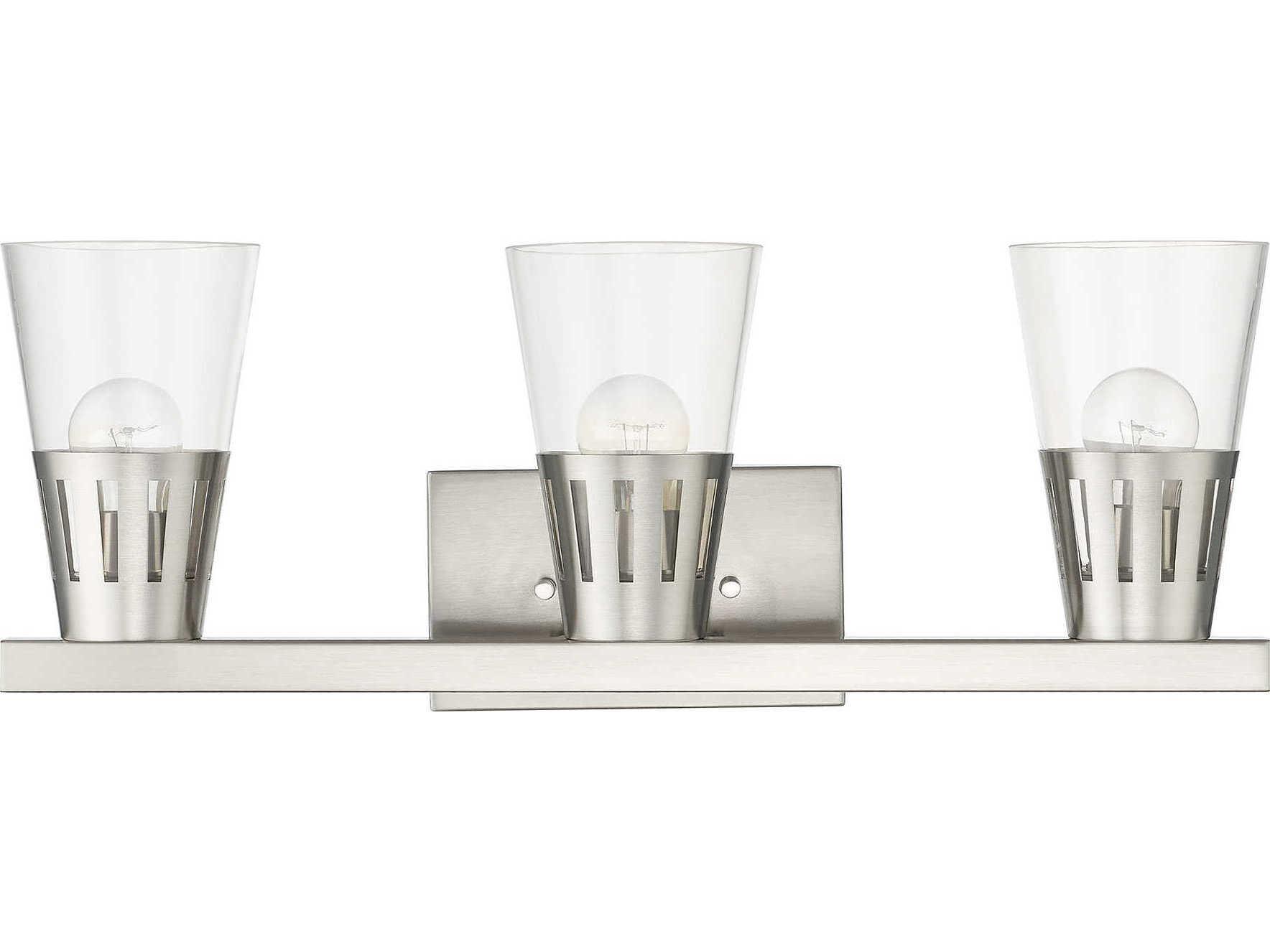 Livex Lighting Bennington 3-Light Brushed Nickel Glass Vanity Light