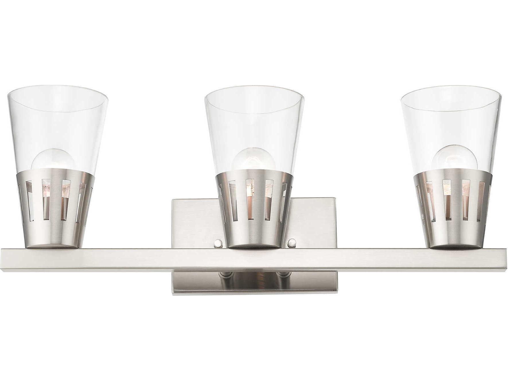 Livex Lighting Bennington 3-Light Brushed Nickel Glass Vanity Light