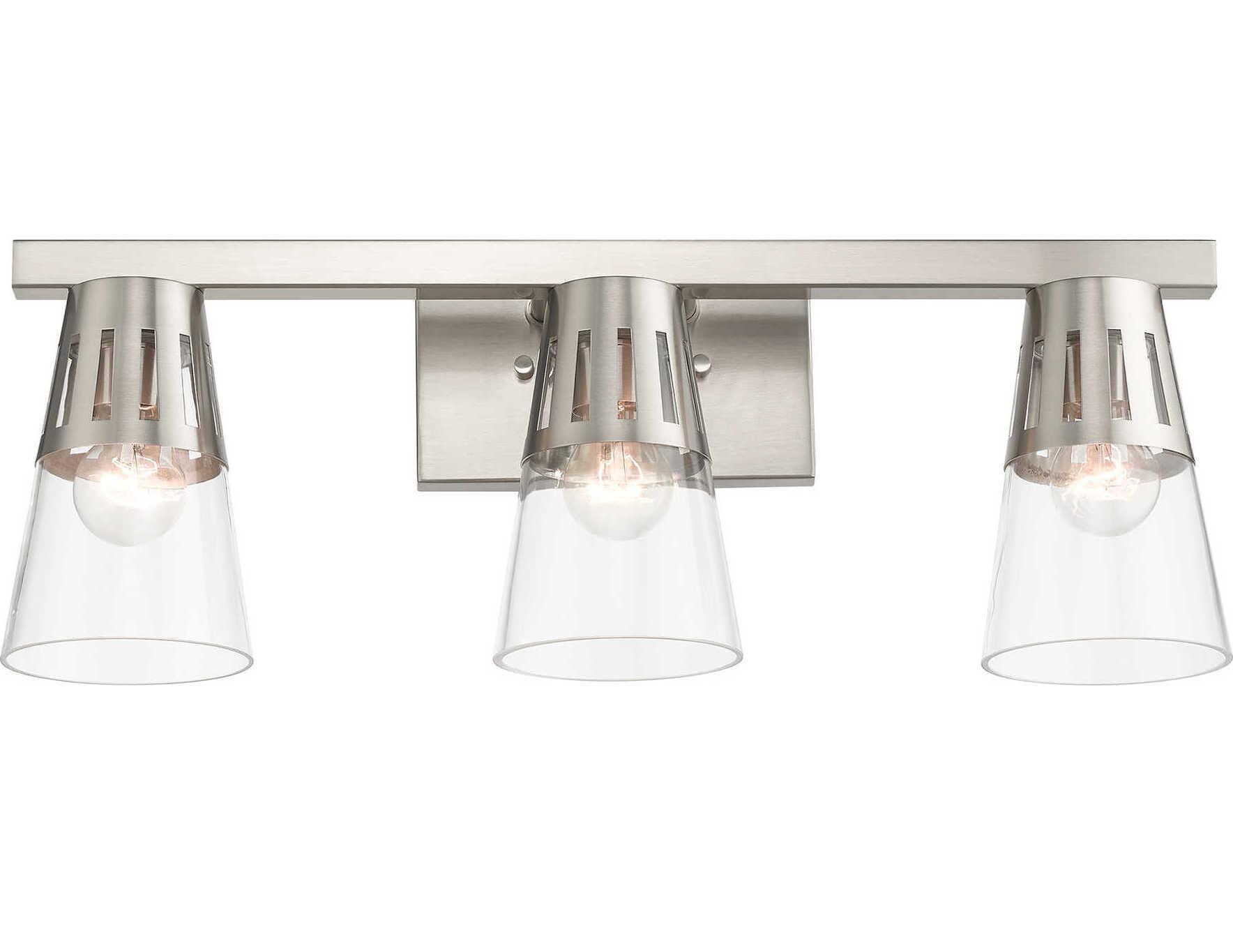 Livex Lighting Bennington 3-Light Brushed Nickel Glass Vanity Light