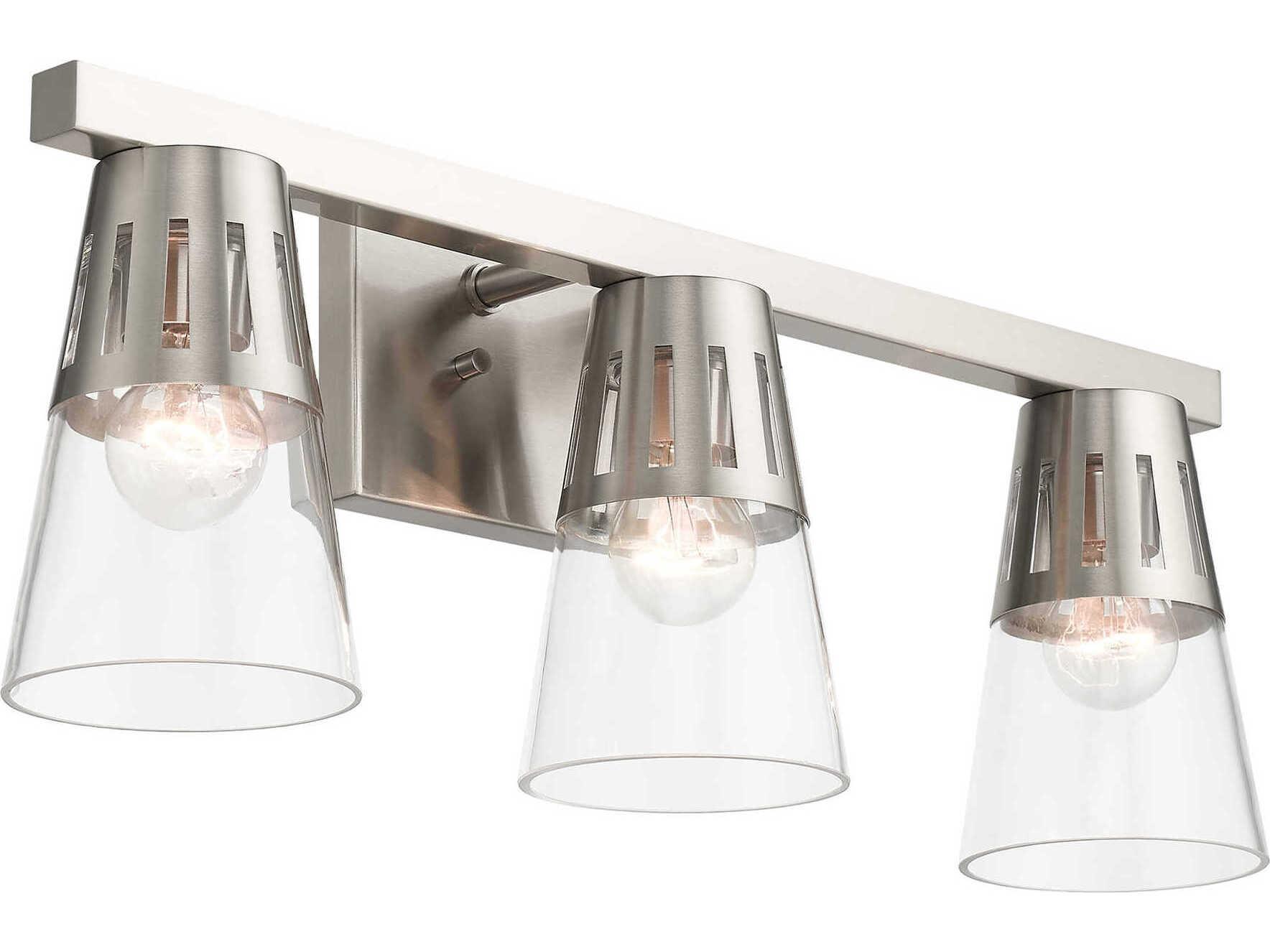 Livex Lighting Bennington 3-Light Brushed Nickel Glass Vanity Light