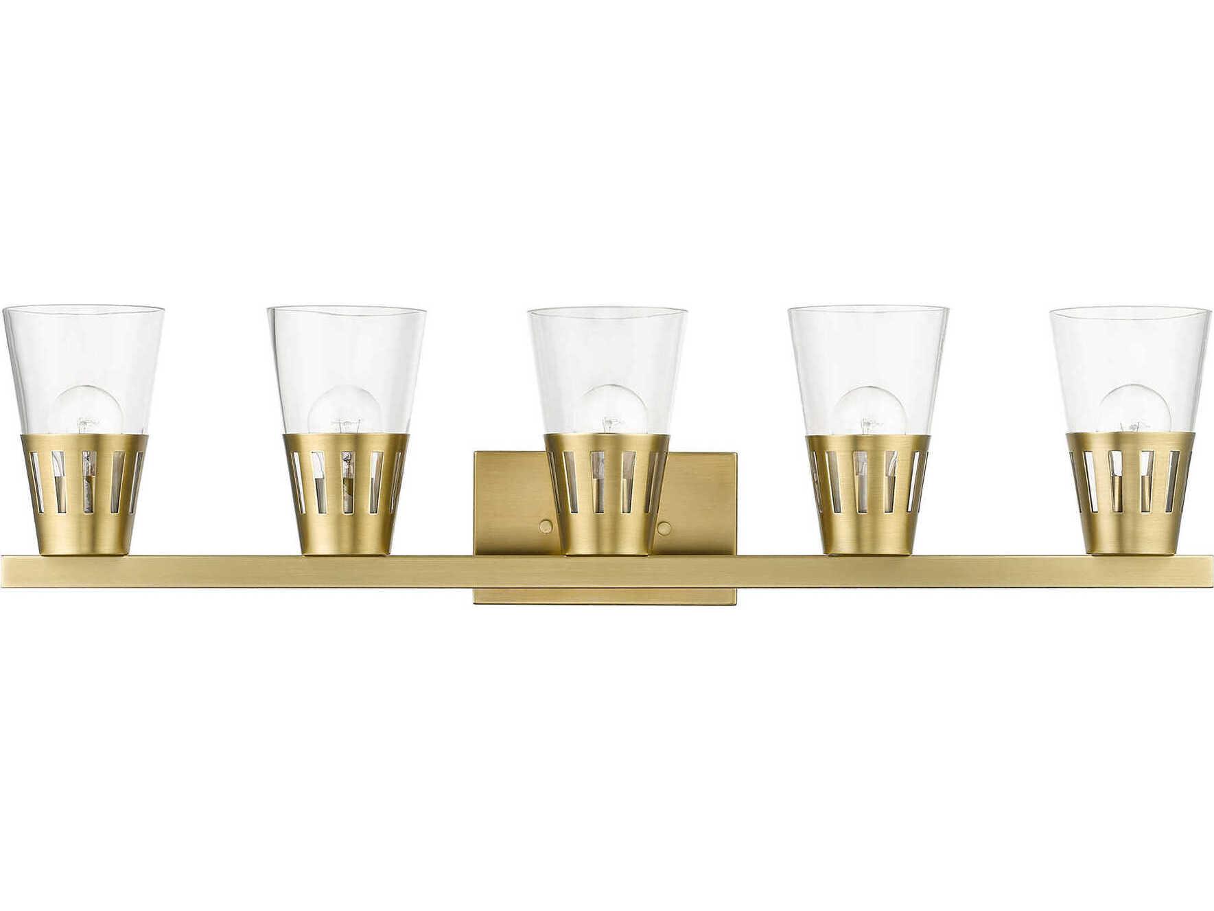 Livex Lighting Bennington 5-Light Natural Brass Glass Vanity Light