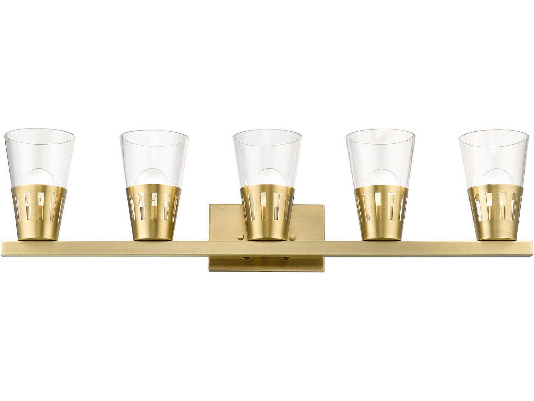 Livex Lighting Bennington 5-Light Natural Brass Glass Vanity Light