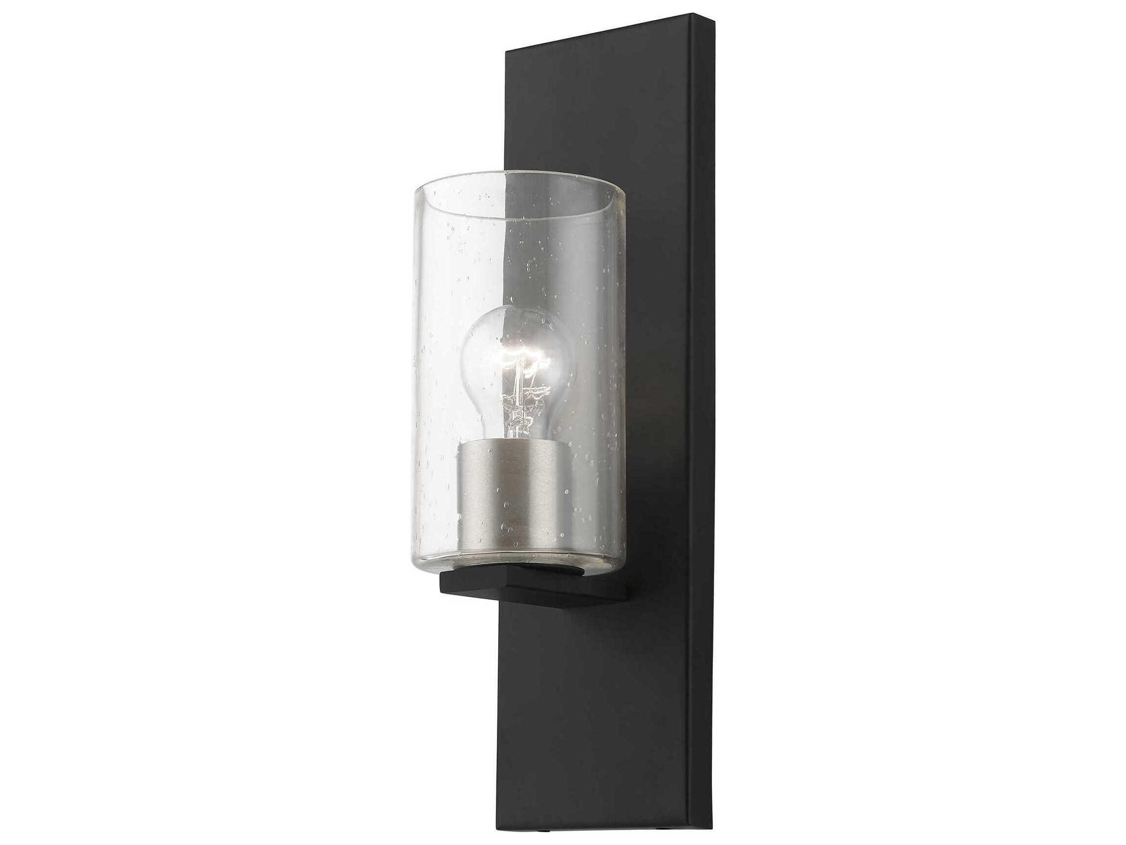 Livex Lighting Zurich 1-Light Black Brushed Nickel Glass Wall Sconce