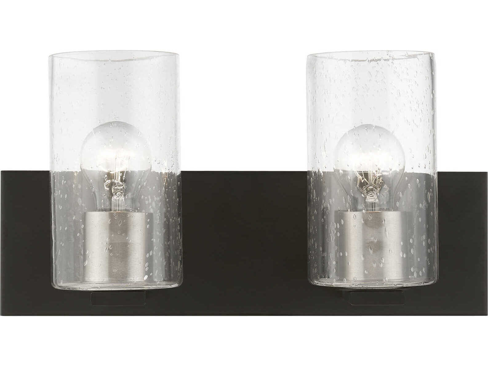 Livex Lighting Zurich 2-Light Black Brushed Nickel Glass Vanity Light