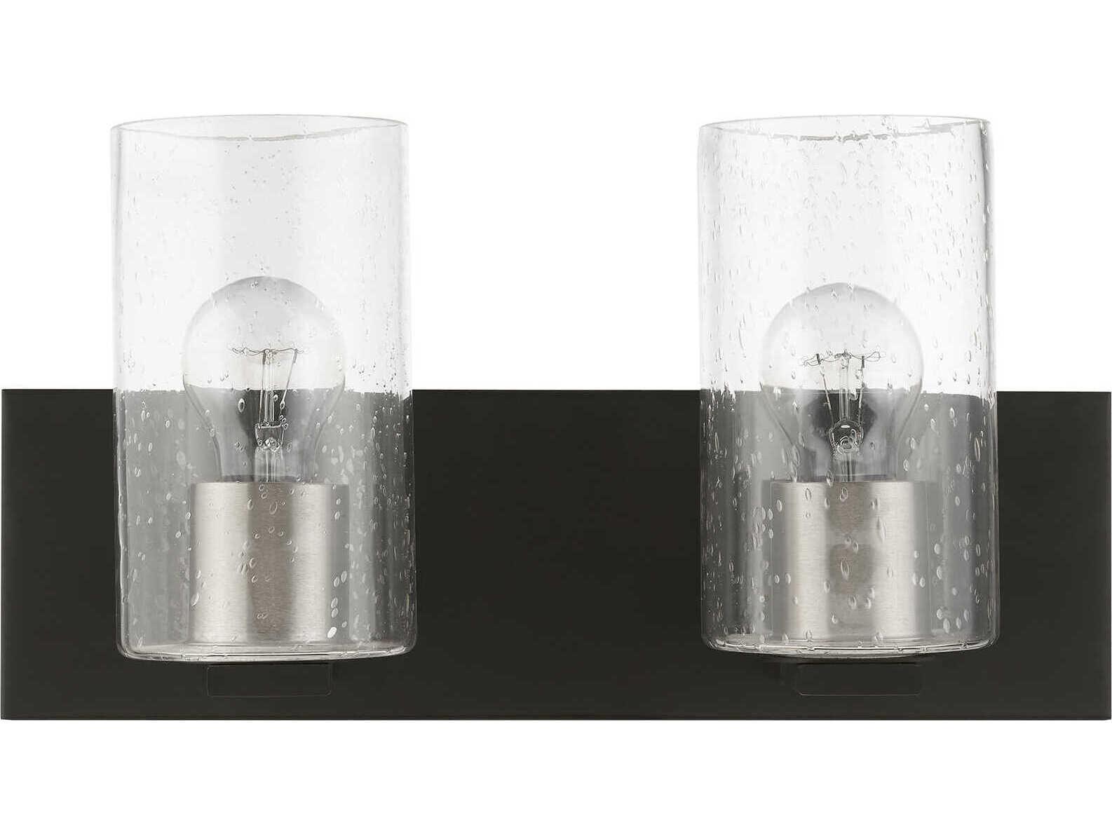 Livex Lighting Zurich 2-Light Black Brushed Nickel Glass Vanity Light