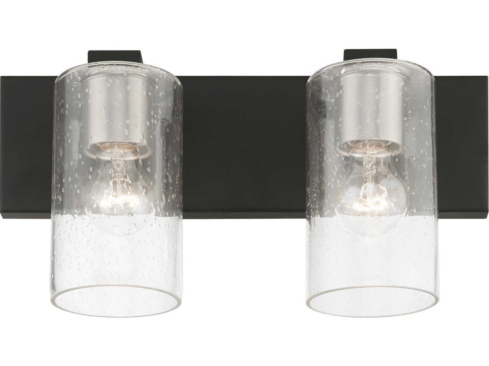 Livex Lighting Zurich 2-Light Black Brushed Nickel Glass Vanity Light