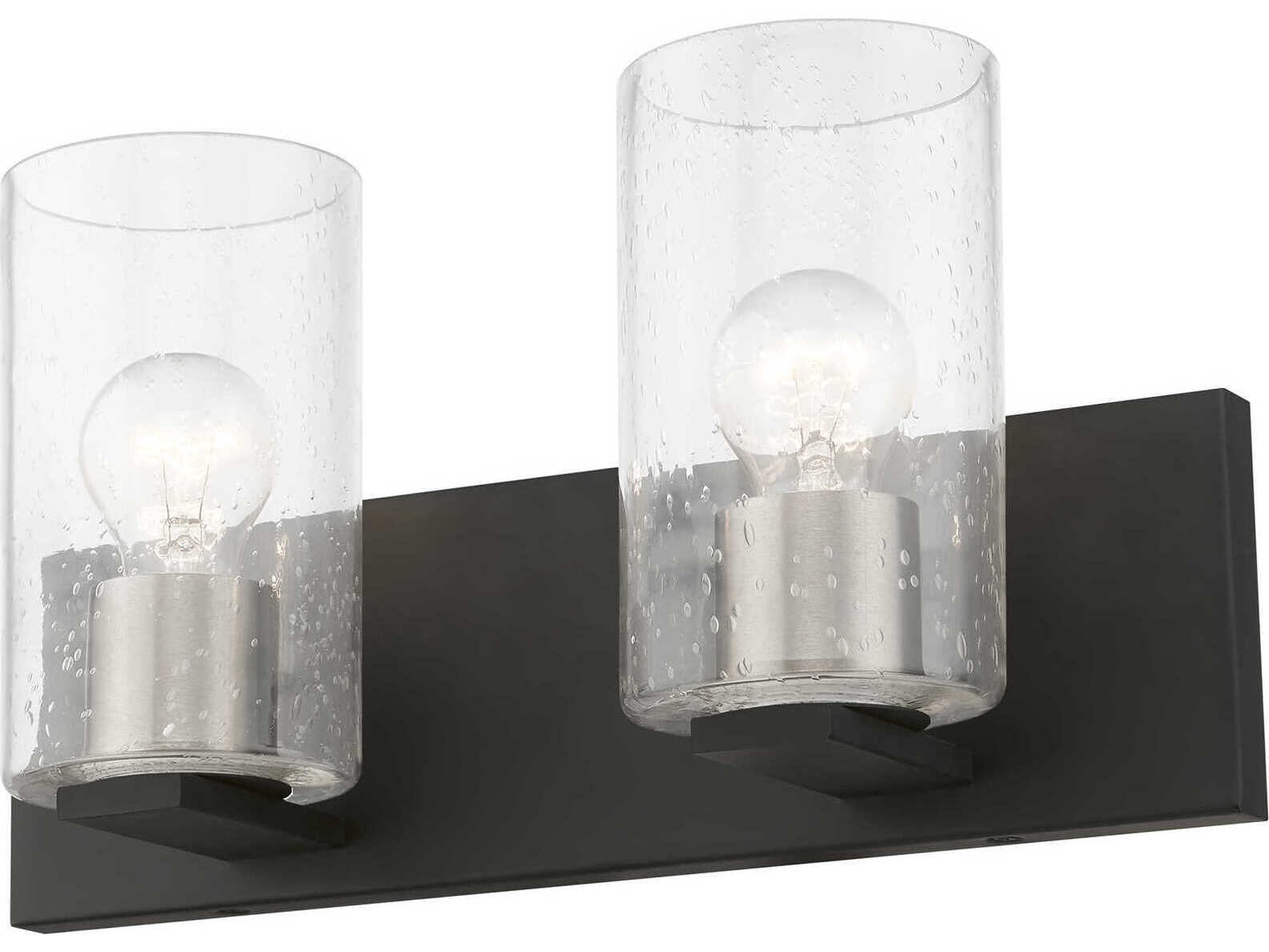 Livex Lighting Zurich 2-Light Black Brushed Nickel Glass Vanity Light