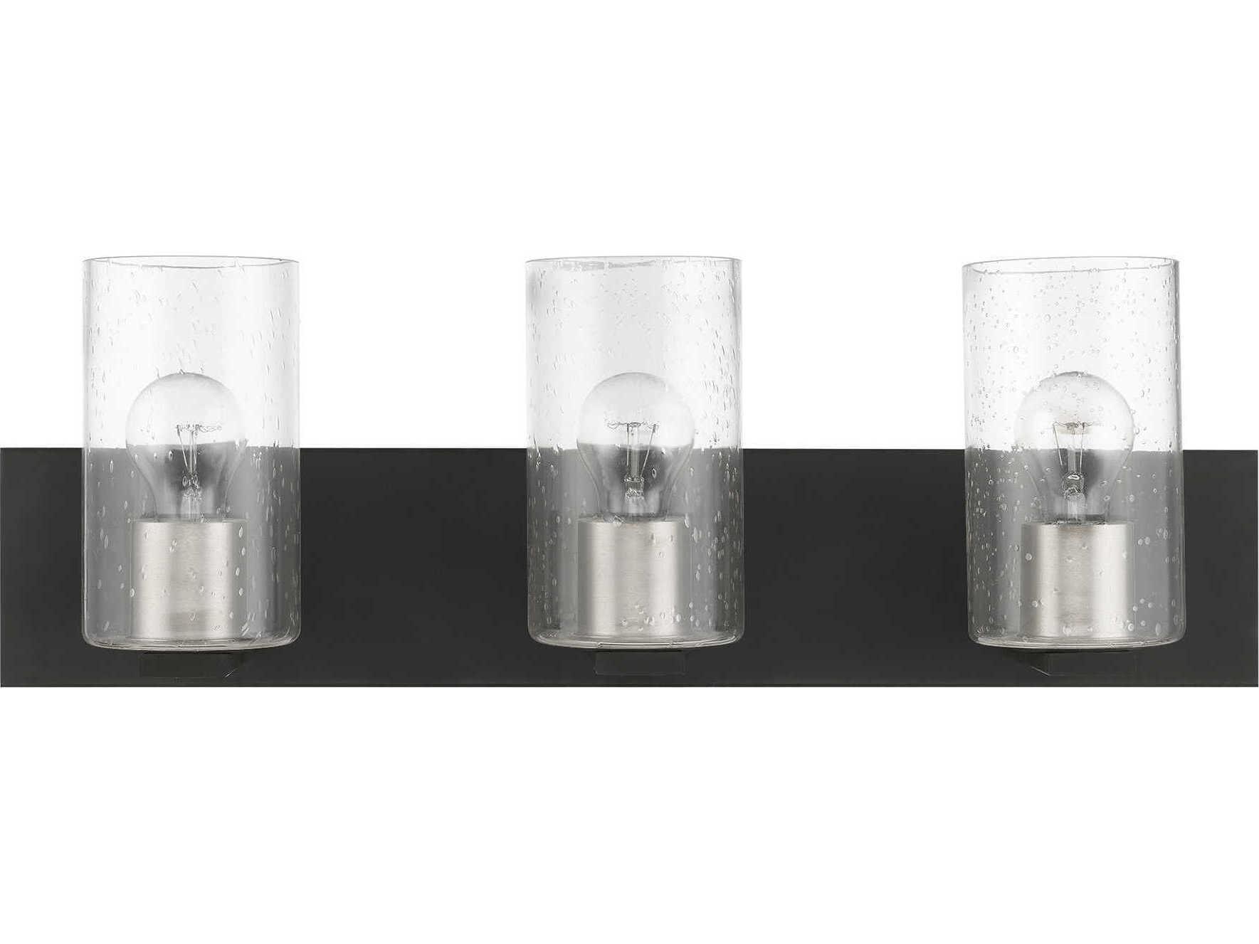 Livex Lighting Zurich 3-Light Black Brushed Nickel Glass Vanity Light
