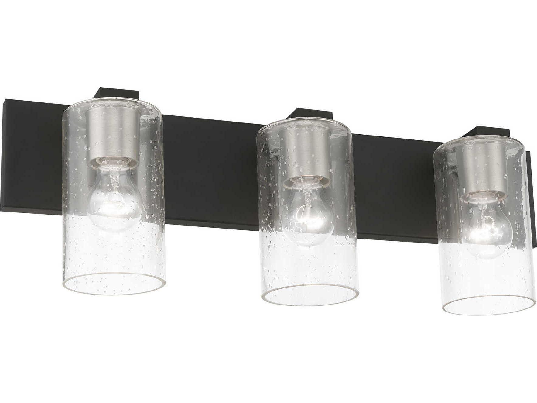 Livex Lighting Zurich 3-Light Black Brushed Nickel Glass Vanity Light
