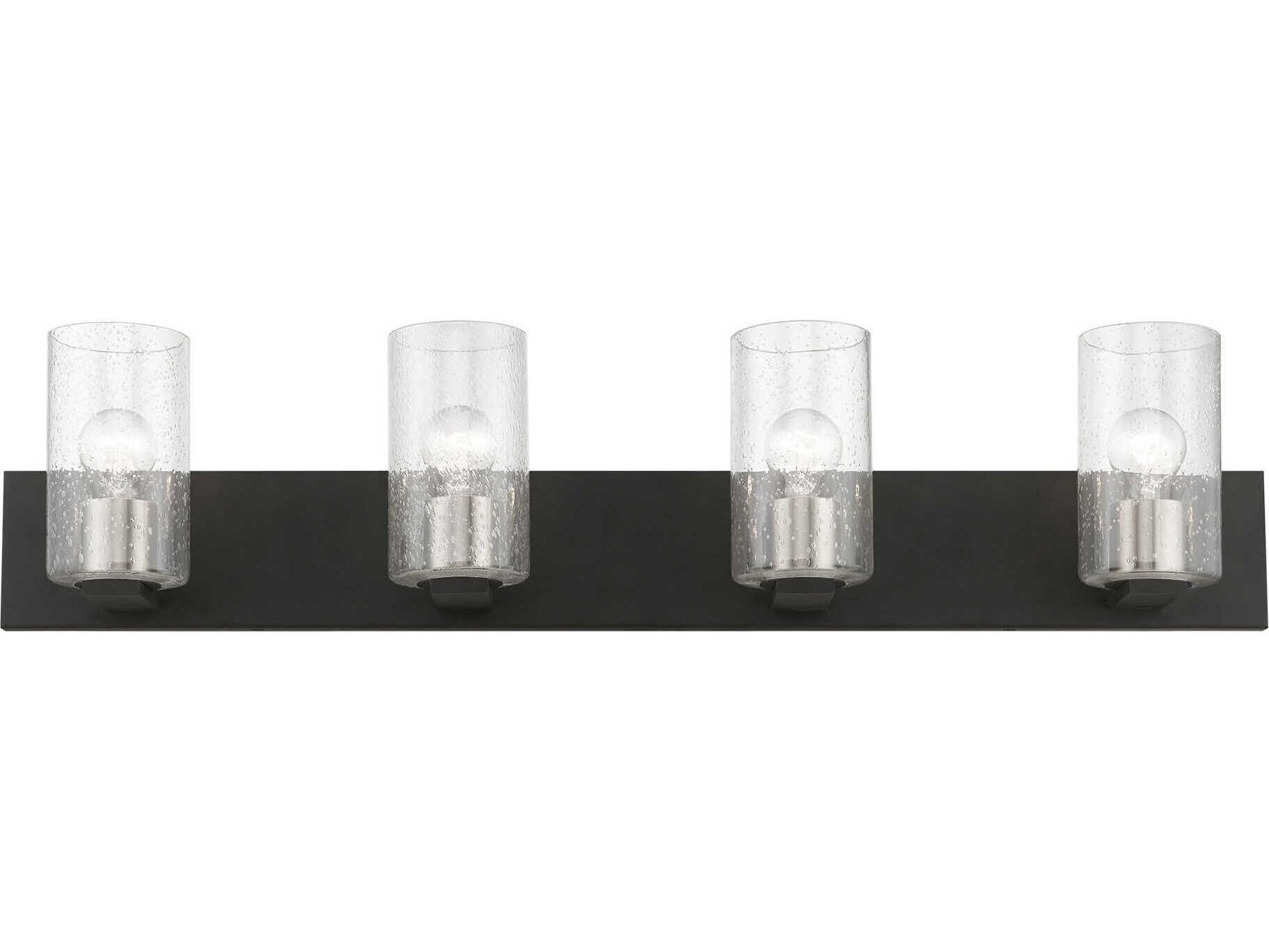 Livex Lighting Zurich 4-Light Black Brushed Nickel Glass Vanity Light