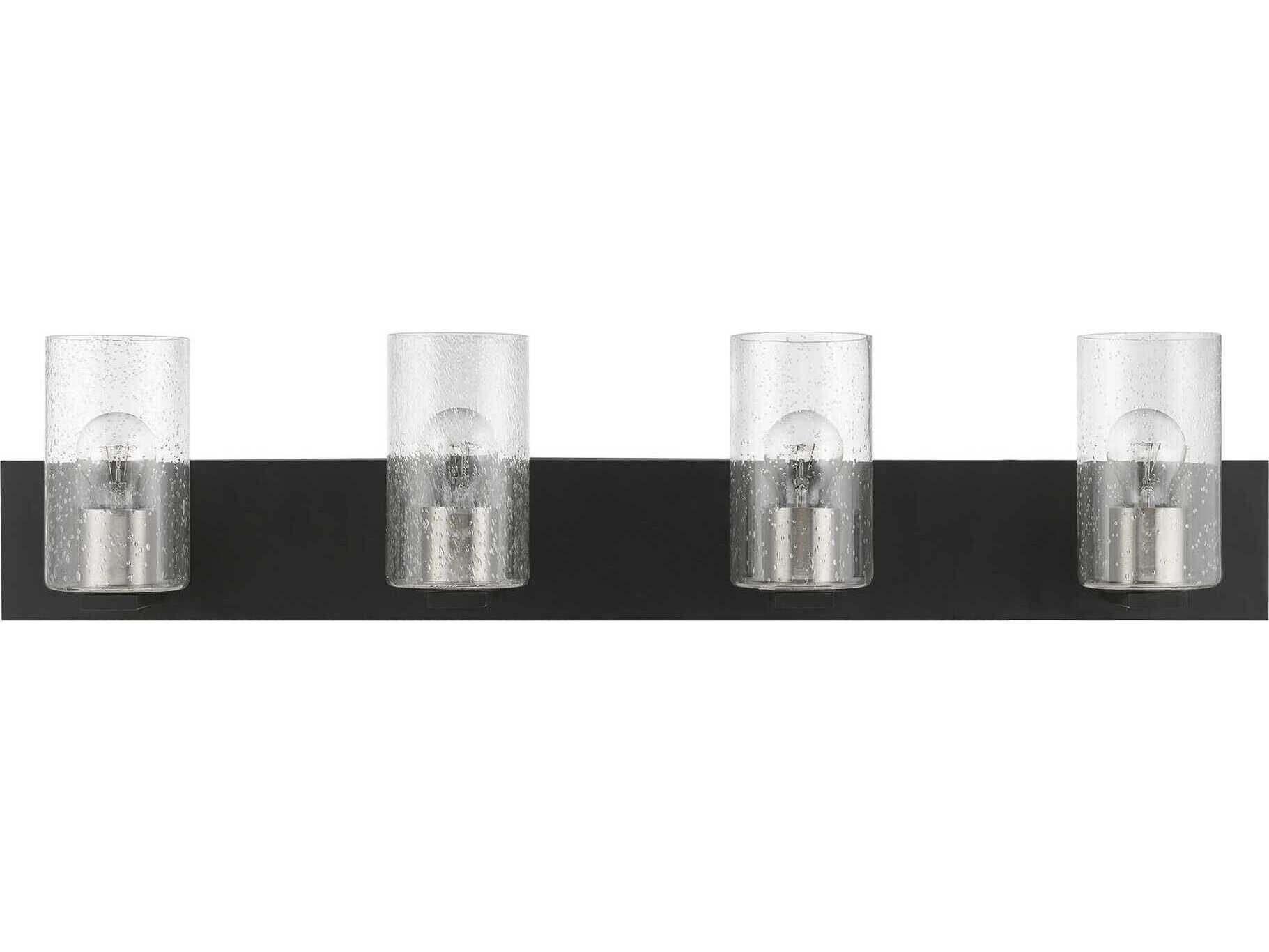 Livex Lighting Zurich 4-Light Black Brushed Nickel Glass Vanity Light
