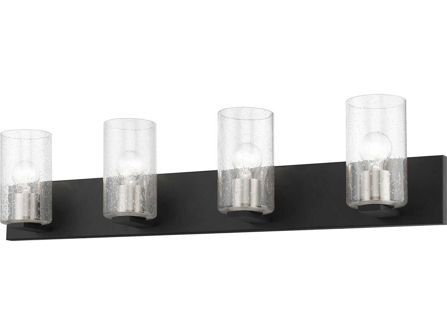Livex Lighting Zurich 4-Light Black Brushed Nickel Glass Vanity Light
