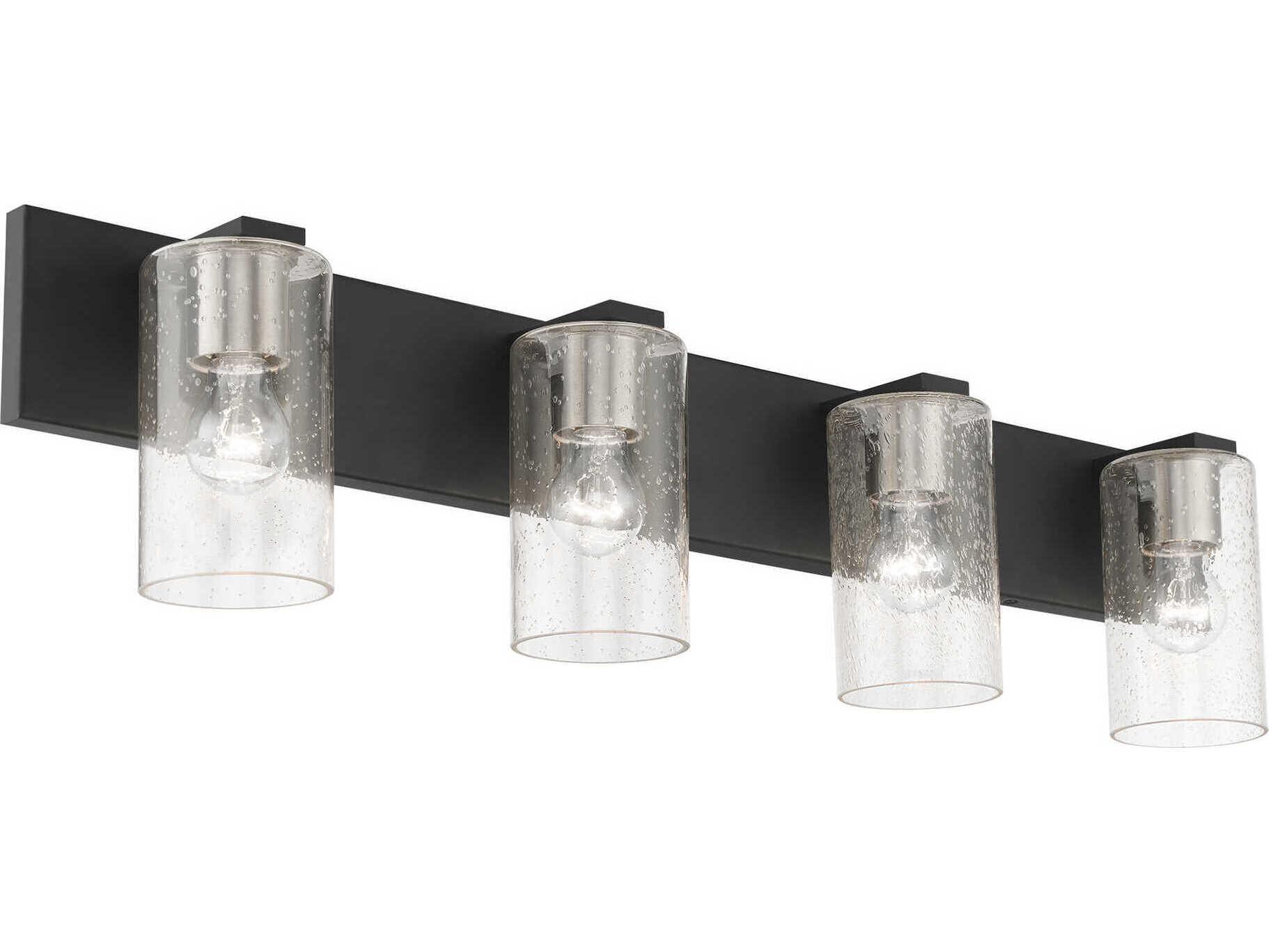 Livex Lighting Zurich 4-Light Black Brushed Nickel Glass Vanity Light