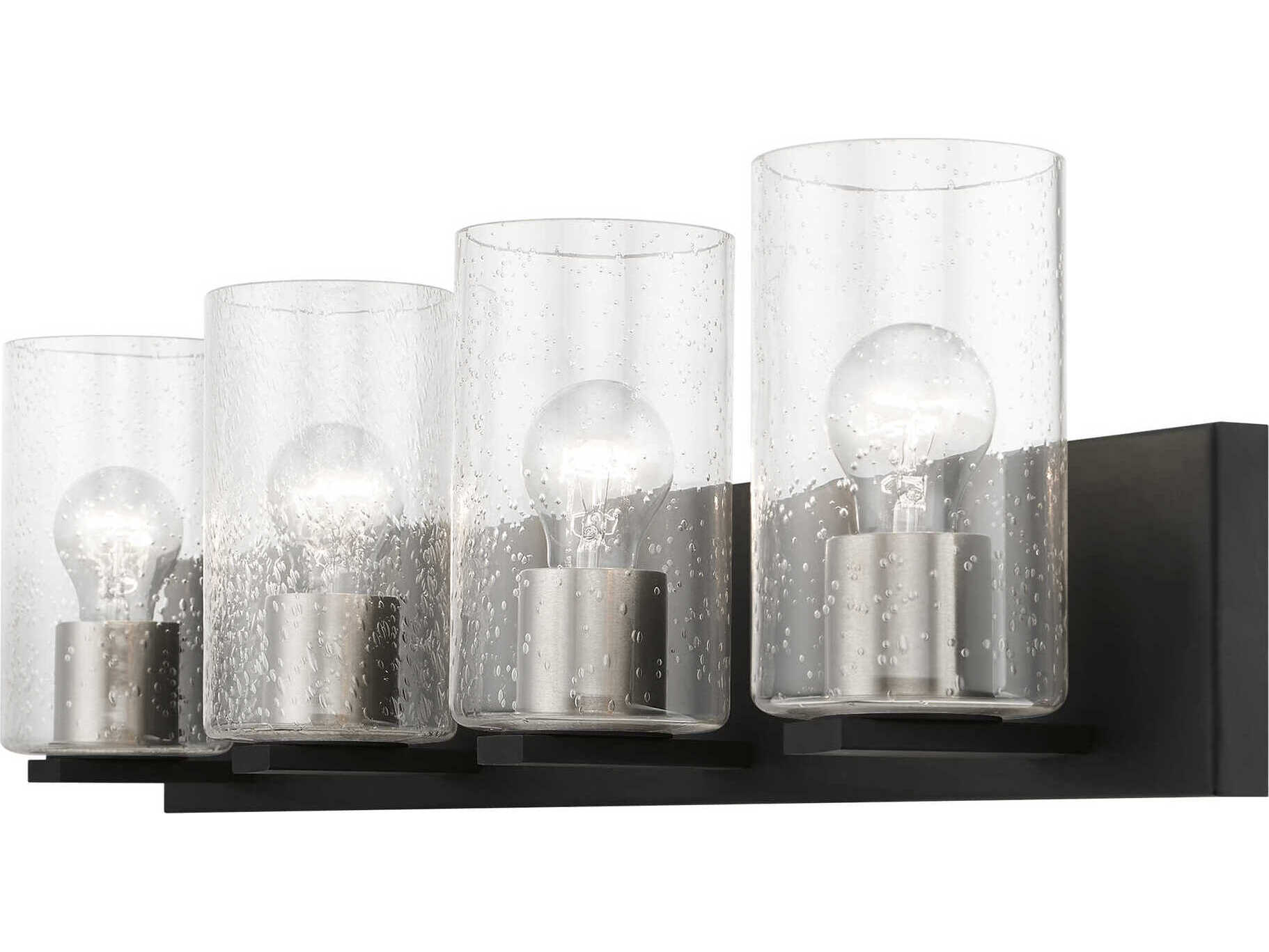 Livex Lighting Zurich 4-Light Black Brushed Nickel Glass Vanity Light