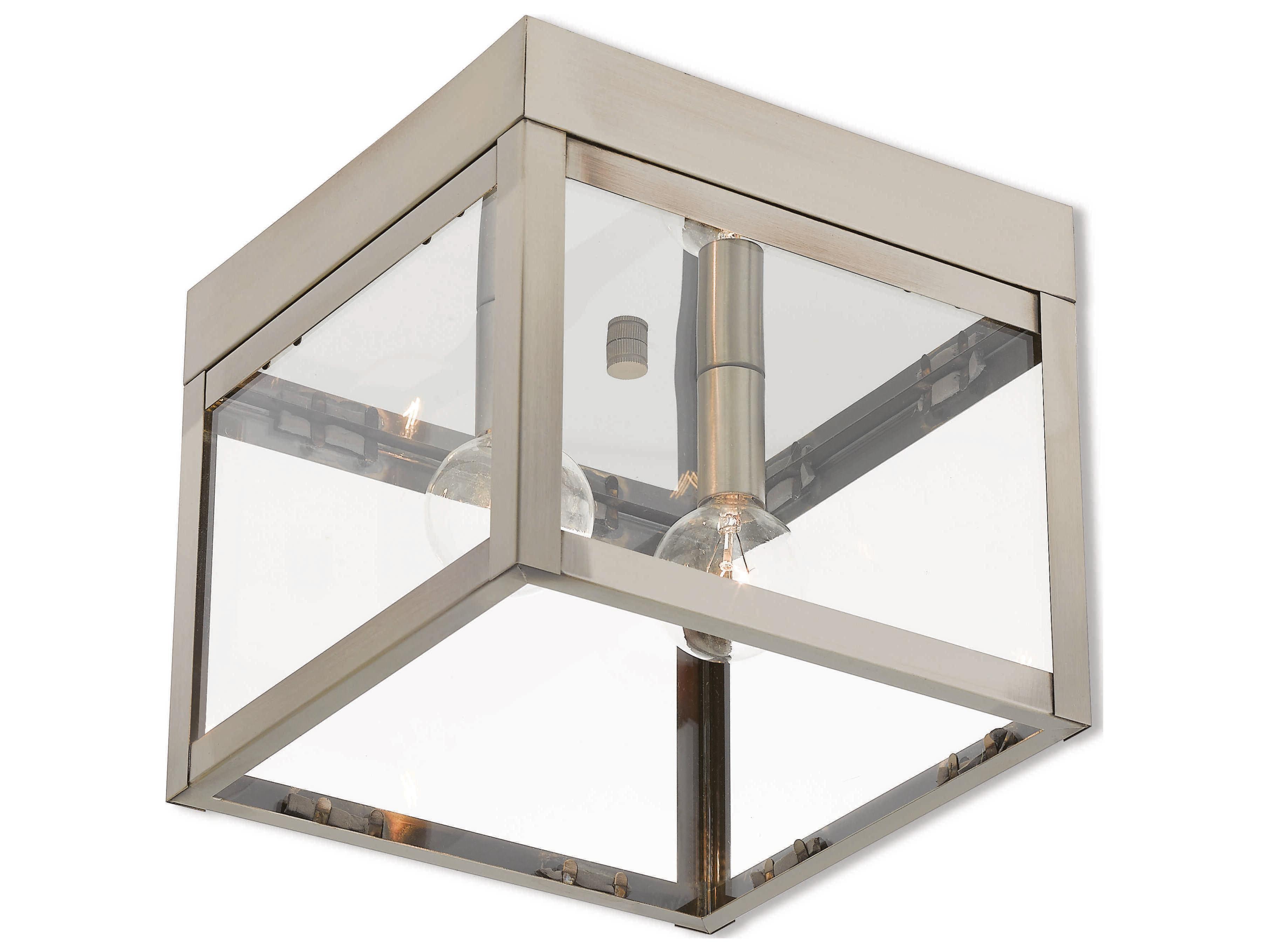 Livex Lighting Nyack 2-Light Brushed Nickel Glass Flush Mount