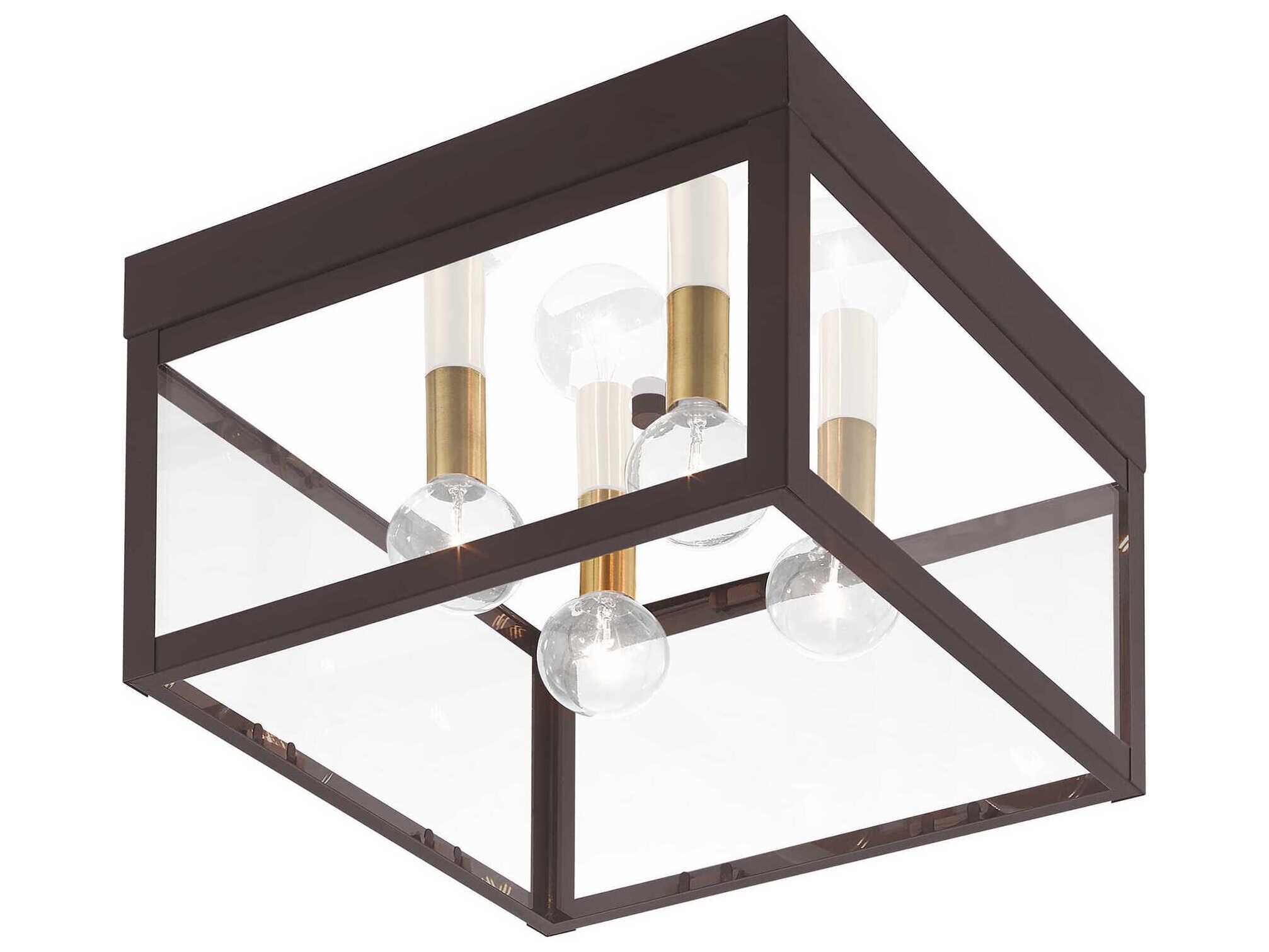 Livex Lighting Nyack 4-Light Bronze Glass Flush Mount