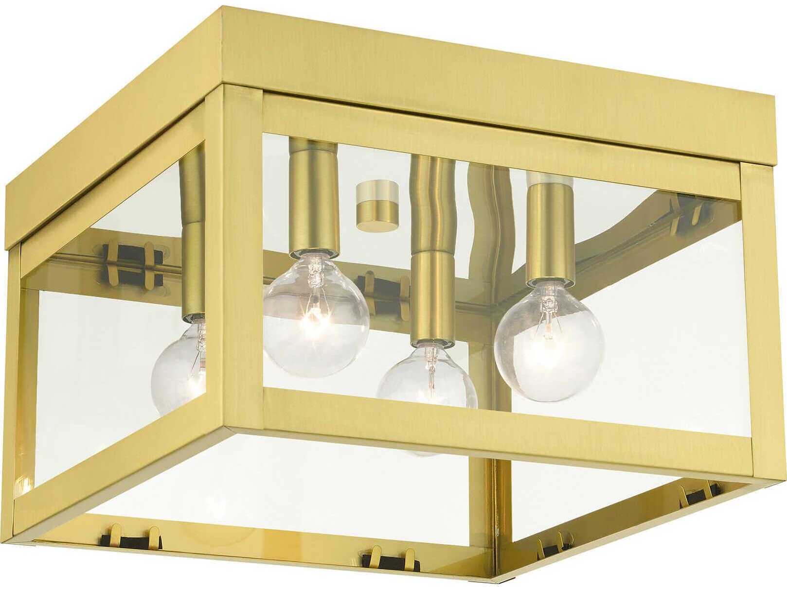 Livex Lighting Nyack 4-Light Satin Brass Glass Flush Mount