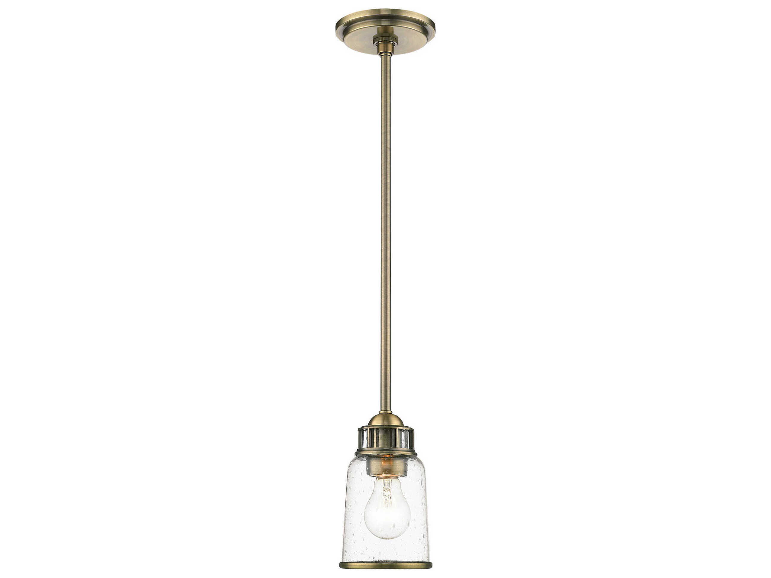 Livex Lighting Lawrenceville 1-Light Antique Brass Clear Glass Bell Mini Pendant