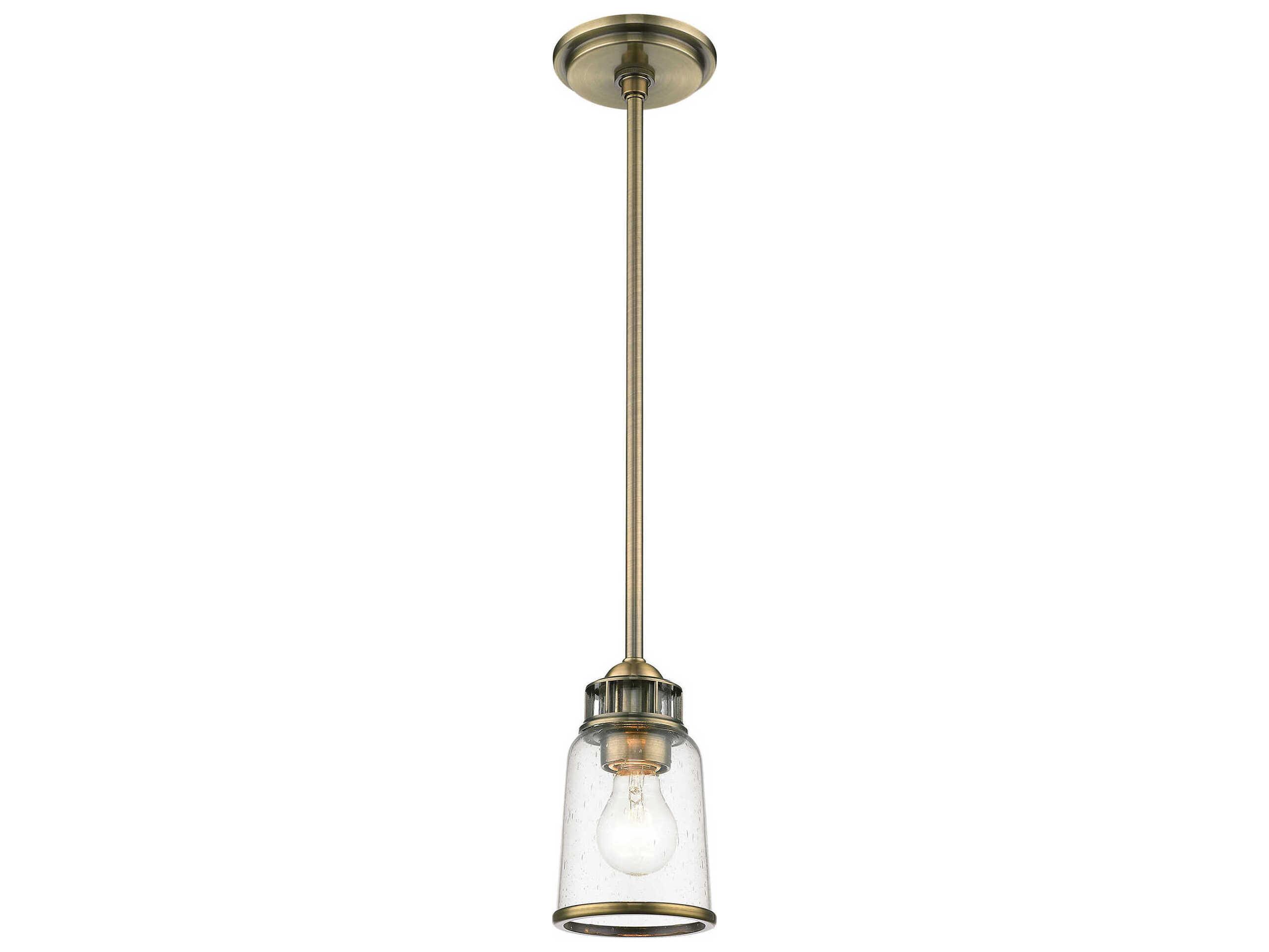 Livex Lighting Lawrenceville 1-Light Antique Brass Clear Glass Bell Mini Pendant