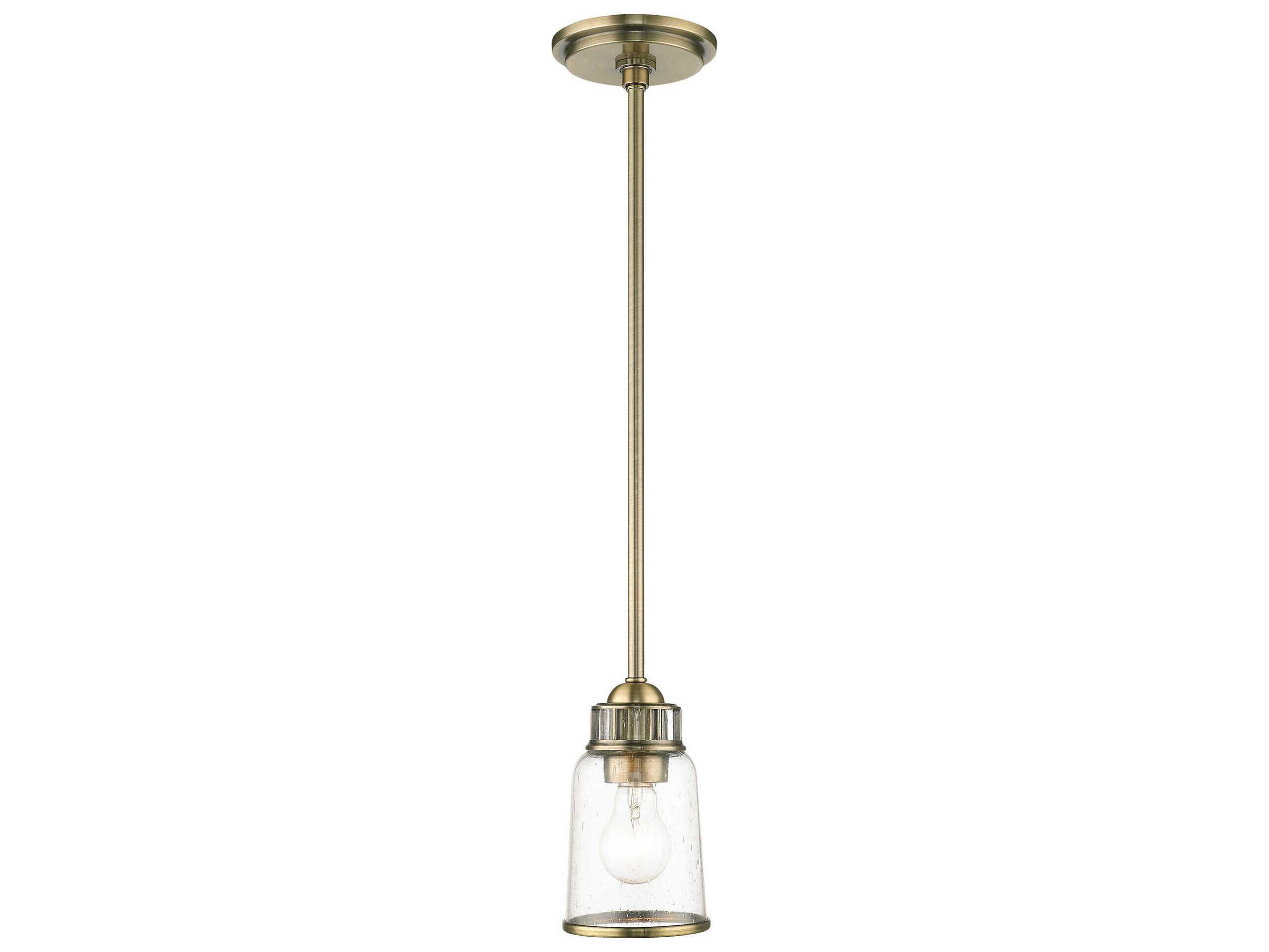 Livex Lighting Lawrenceville 1-Light Antique Brass Clear Glass Bell Mini Pendant