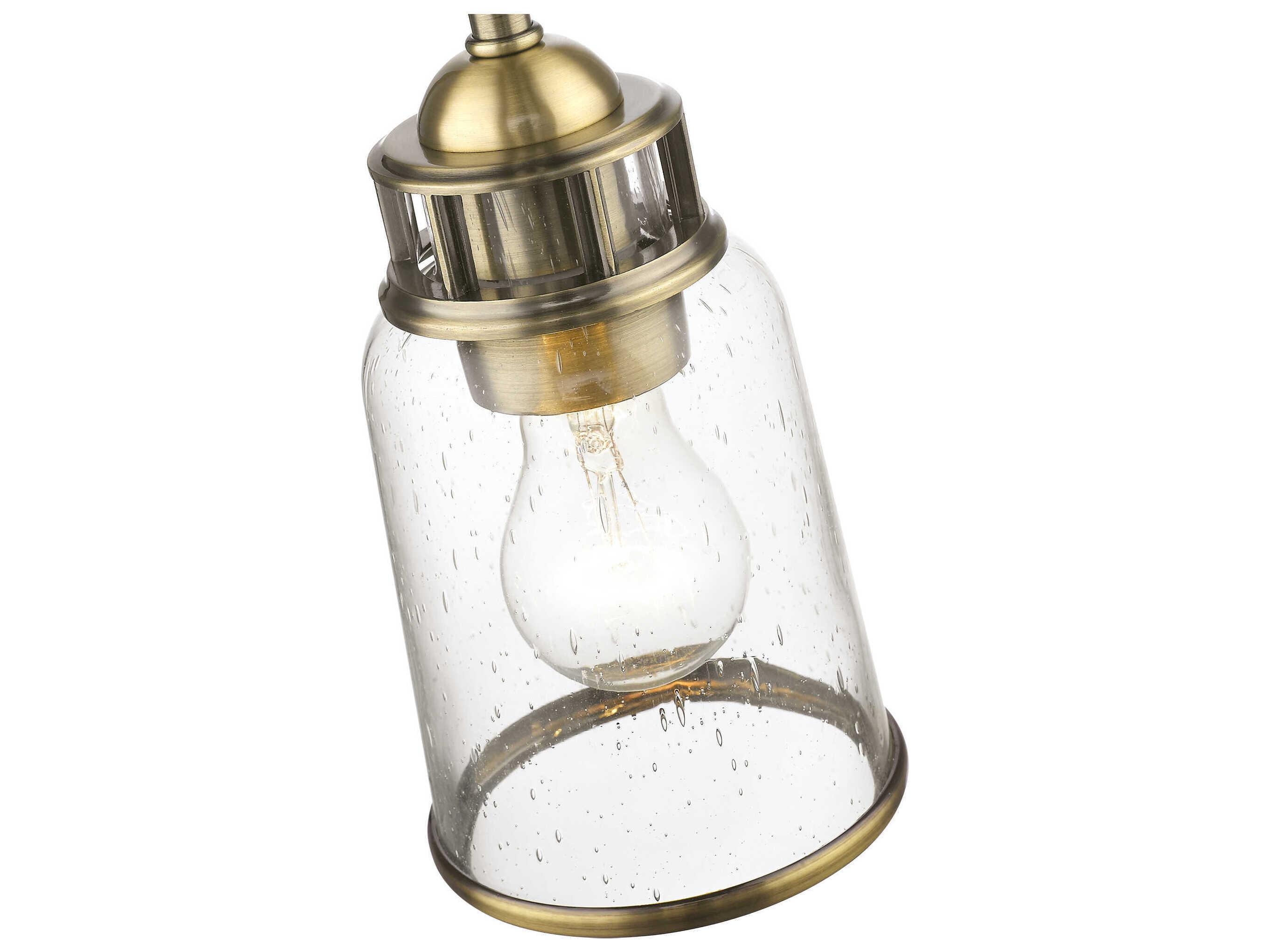 Livex Lighting Lawrenceville 1-Light Antique Brass Clear Glass Bell Mini Pendant
