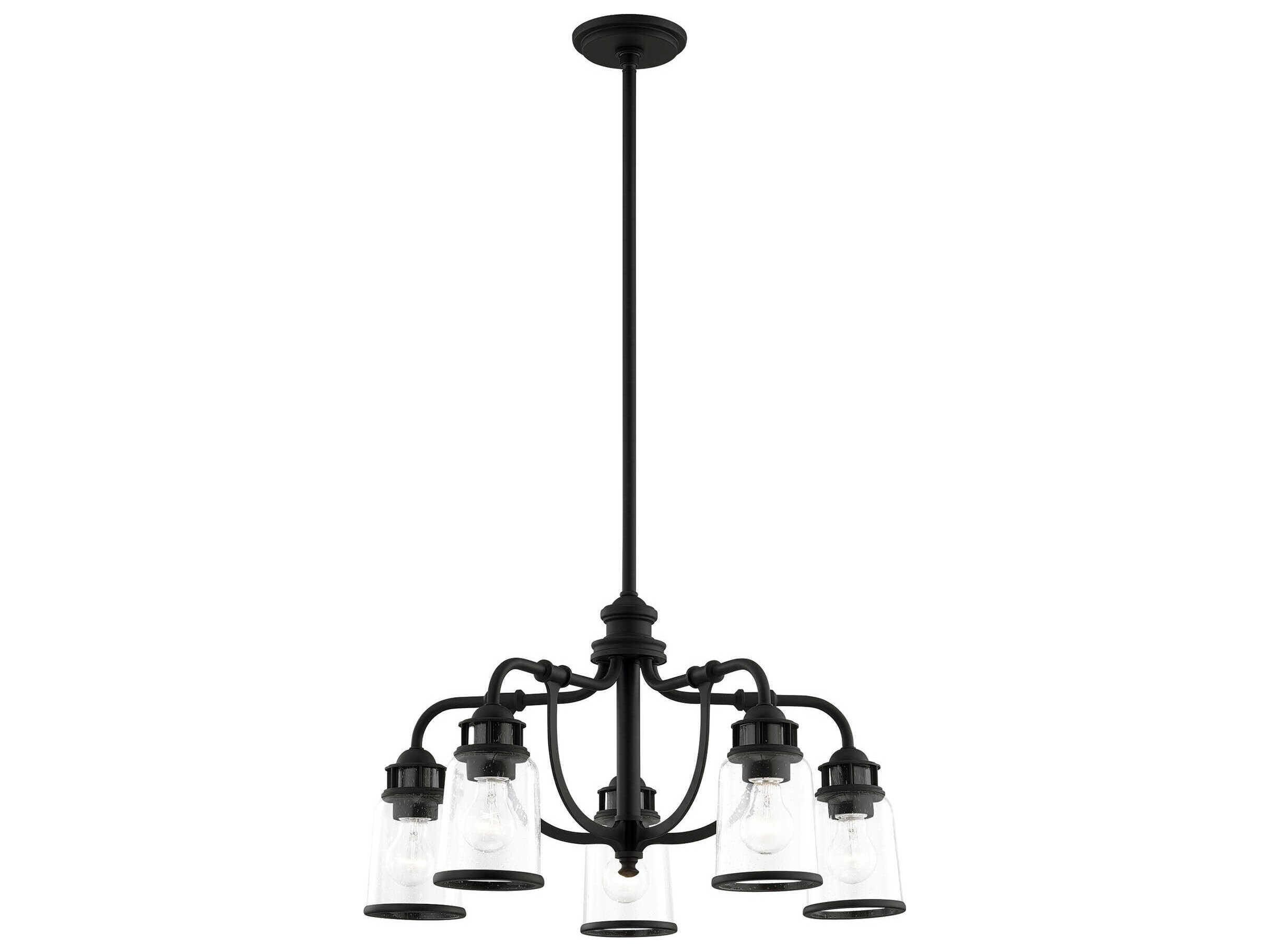 Livex Lighting Lawrenceville 5-Light Black Clear Glass Bell Chandelier
