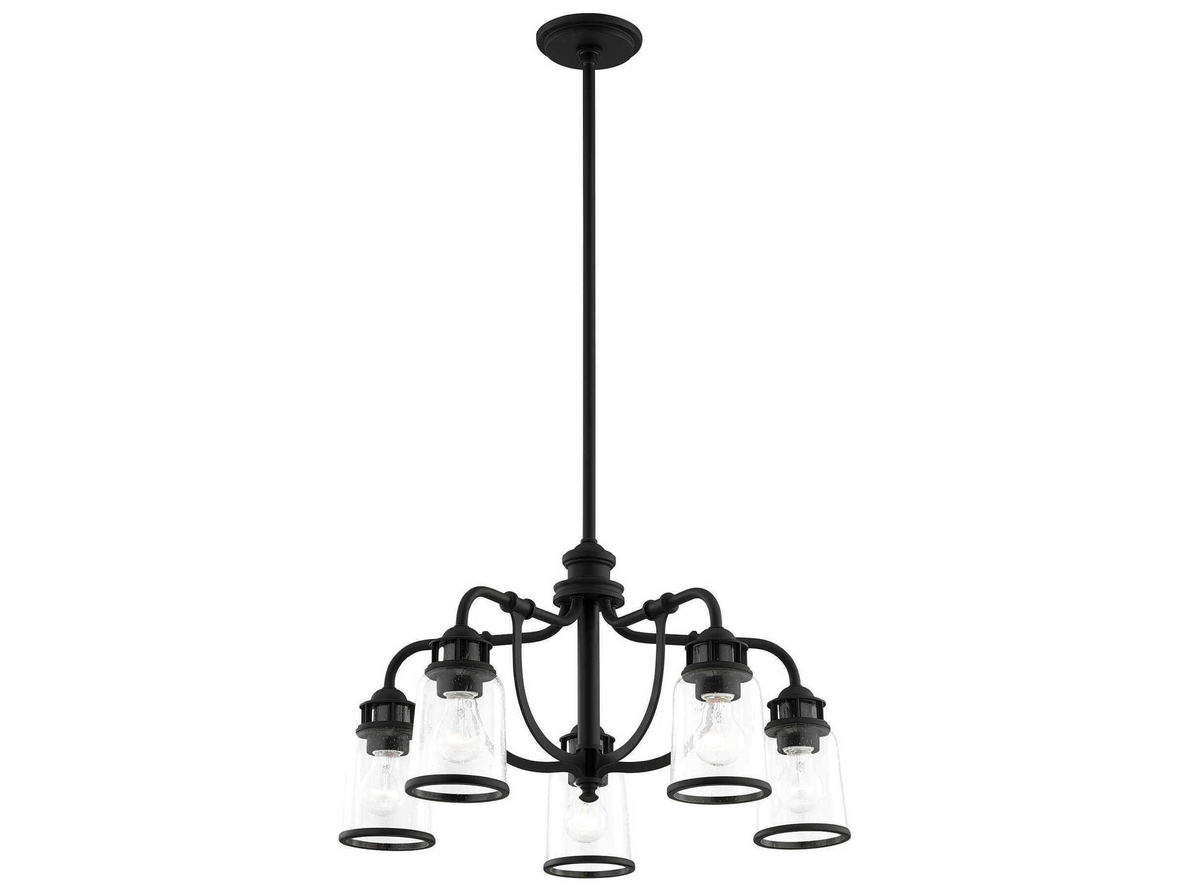 Livex Lighting Lawrenceville 5-Light Black Clear Glass Bell Chandelier