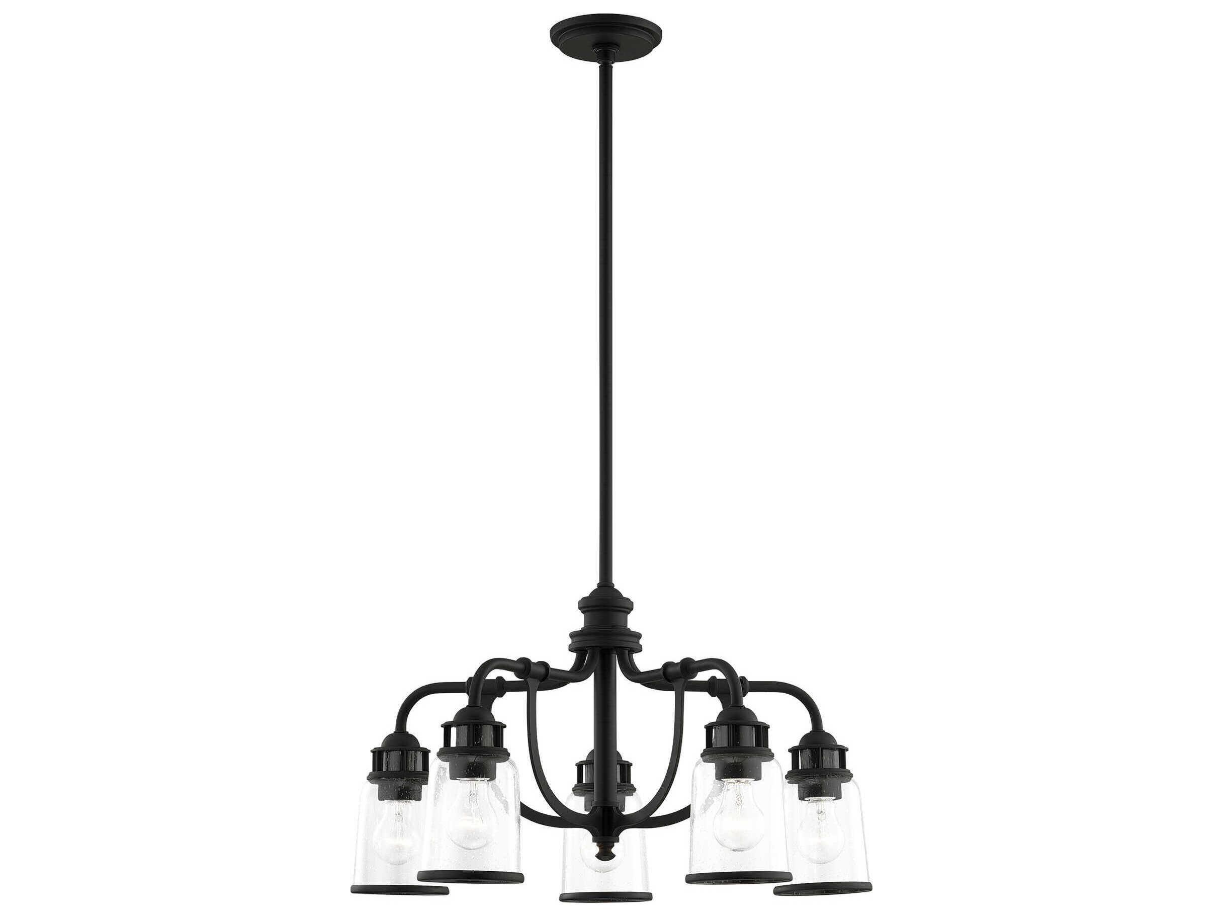 Livex Lighting Lawrenceville 5-Light Black Clear Glass Bell Chandelier