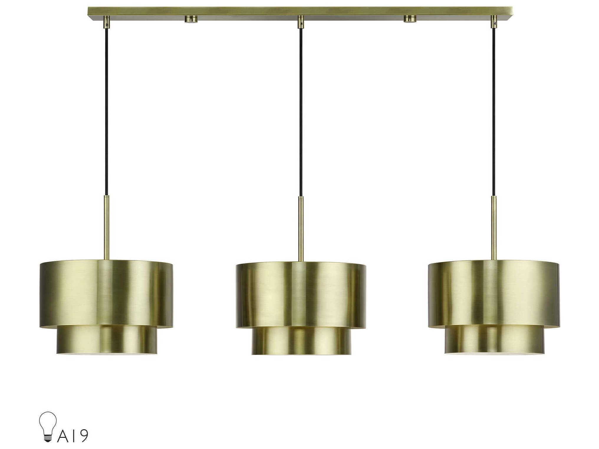 Livex Lighting Zolana 3-Light Antique Brass Drum Island Pendant