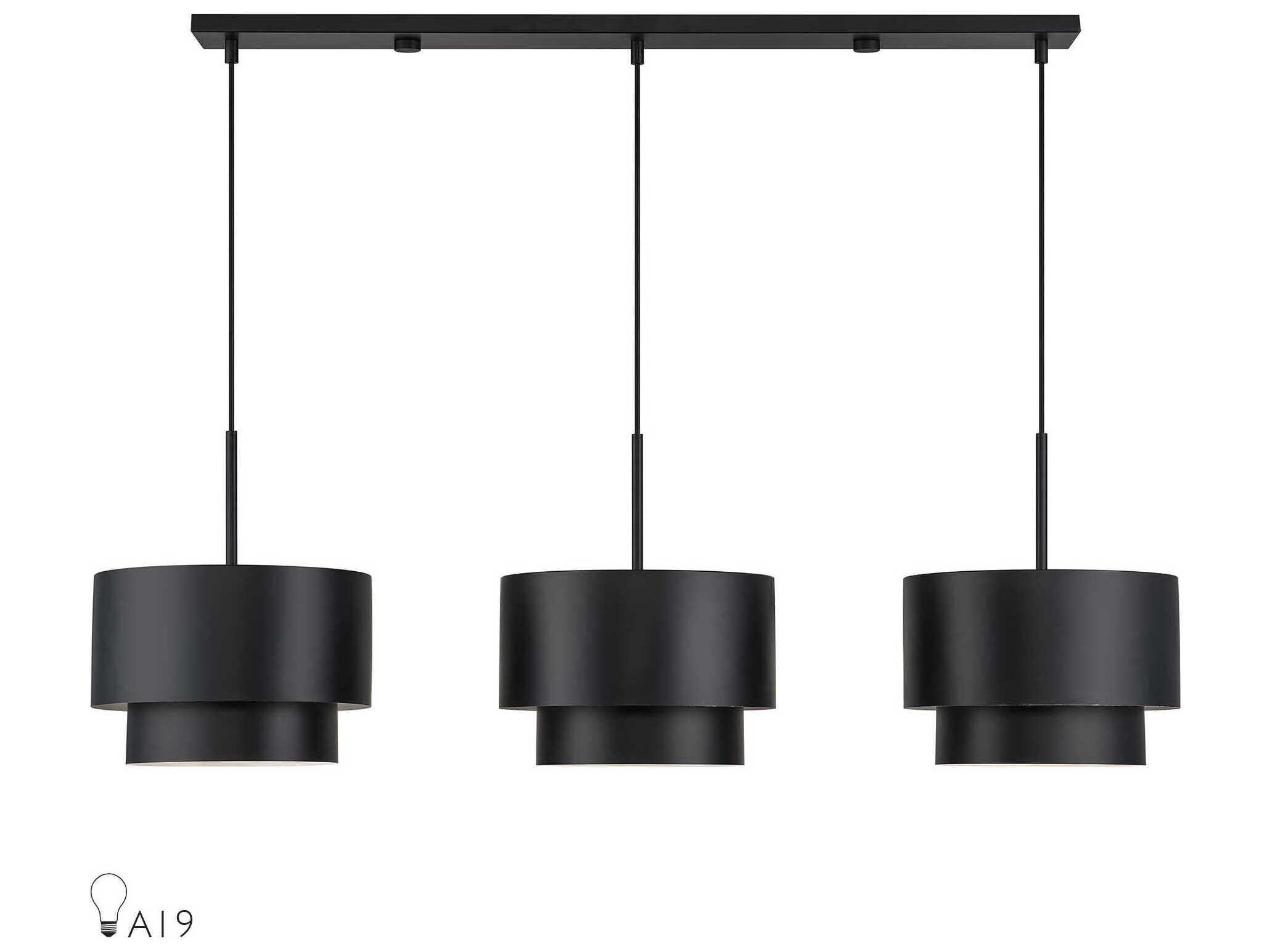 Livex Lighting Zolana 3-Light Black Drum Island Pendant