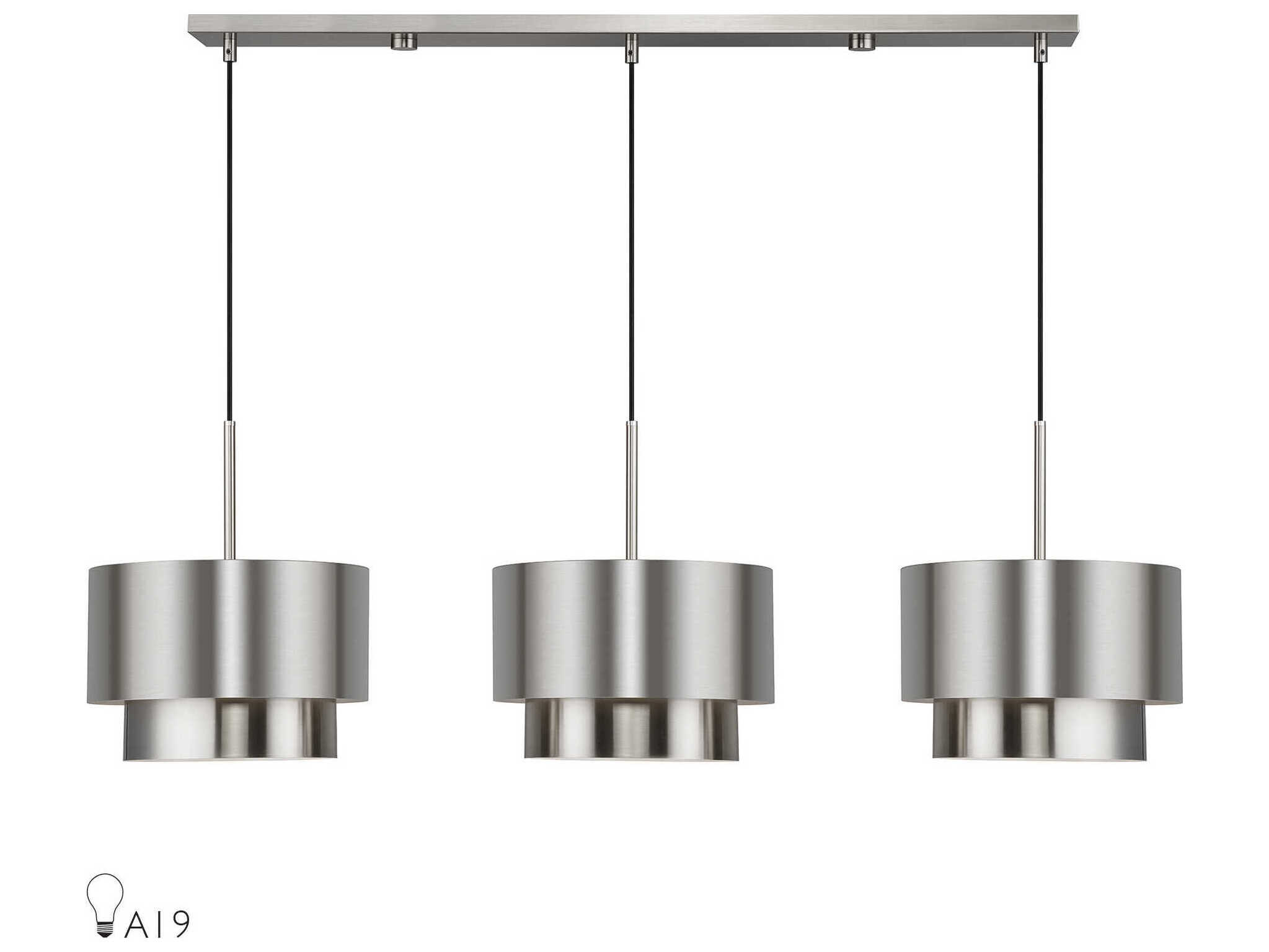 Livex Lighting Zolana 3-Light Brushed Nickel Drum Island Pendant