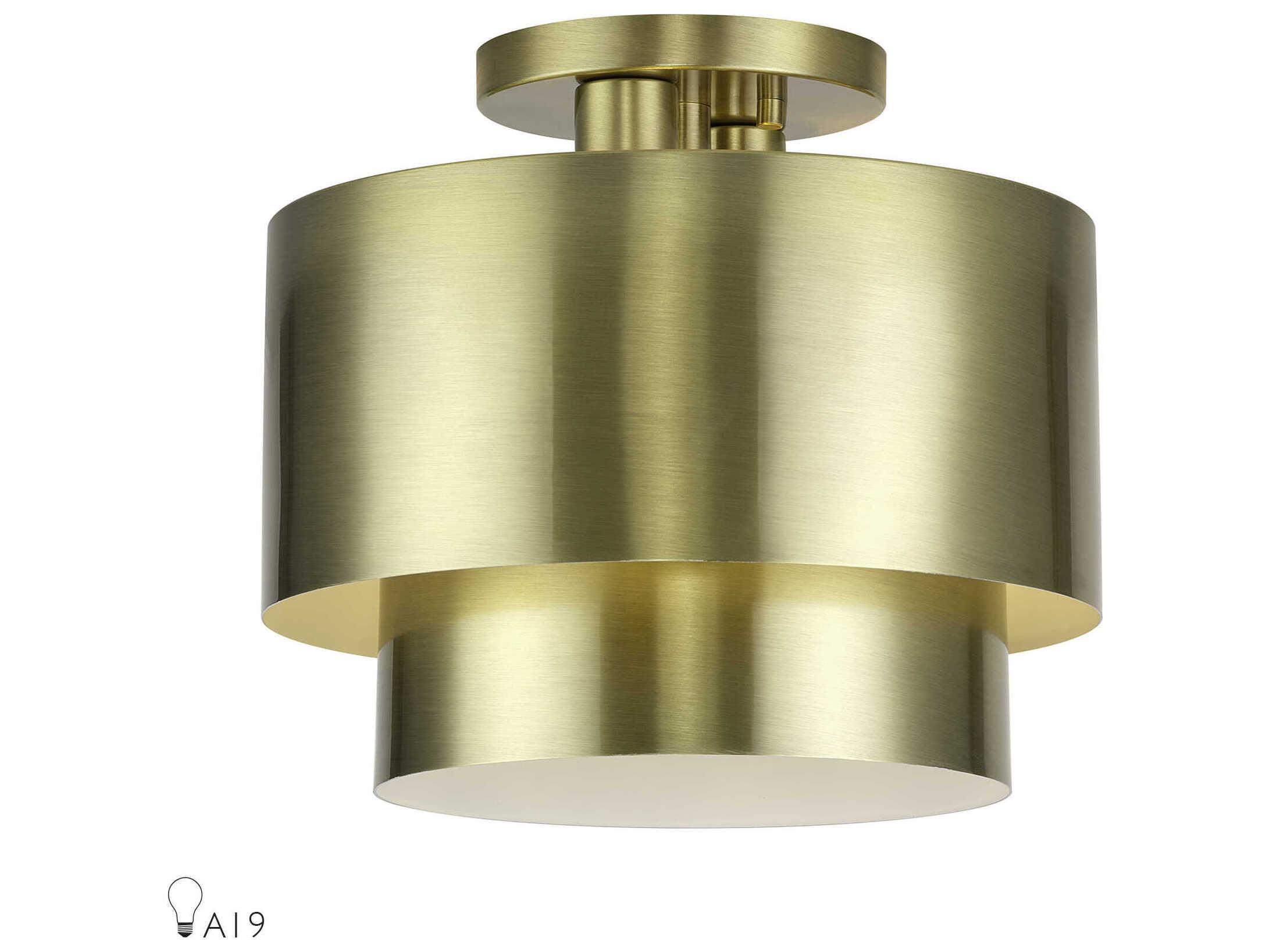 Livex Lighting Zolana 2-Light Antique Brass Drum Semi Flush Mount