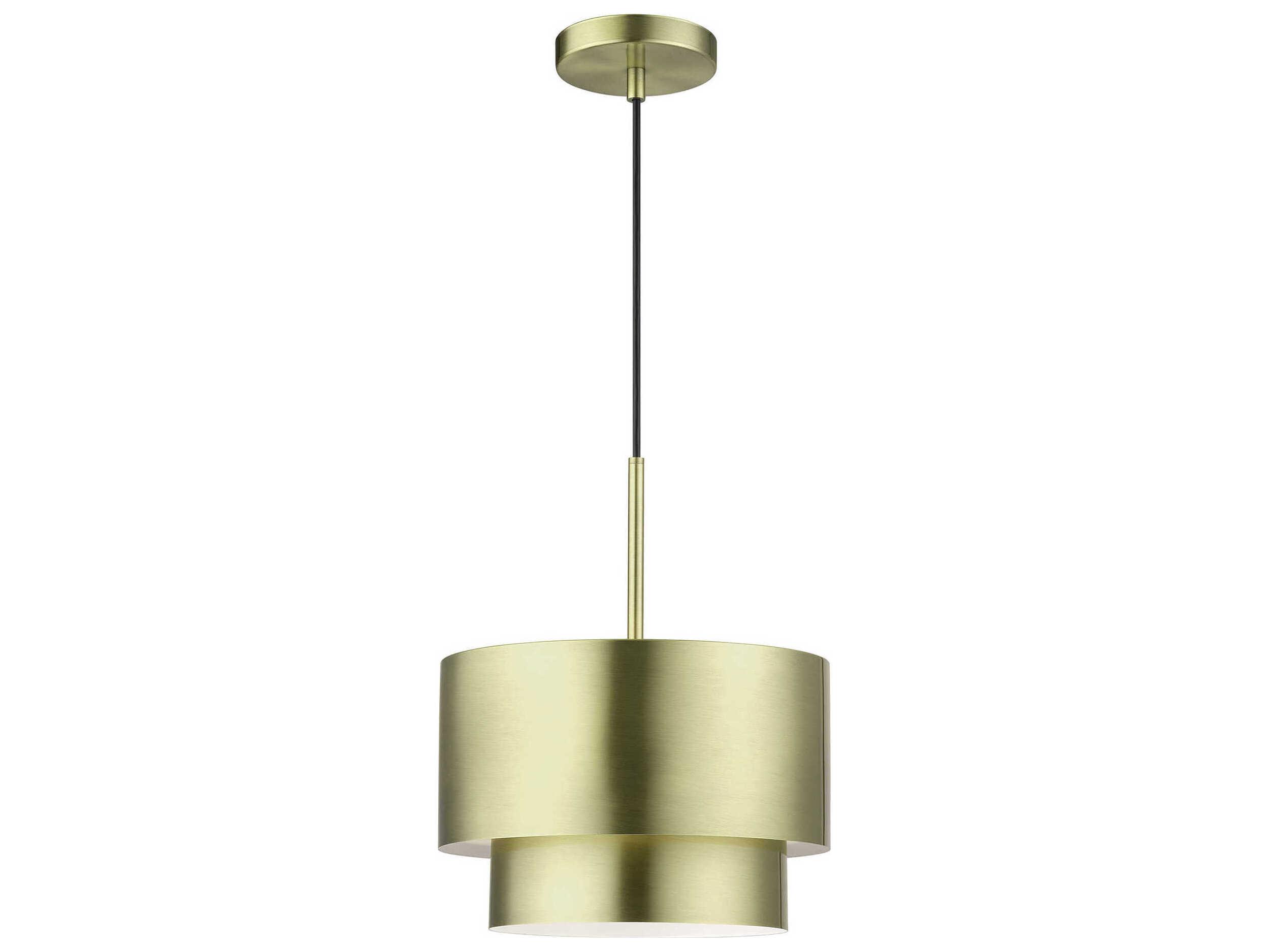 Livex Lighting Zolana 1-Light Antique Brass Gray Drum Mini Pendant