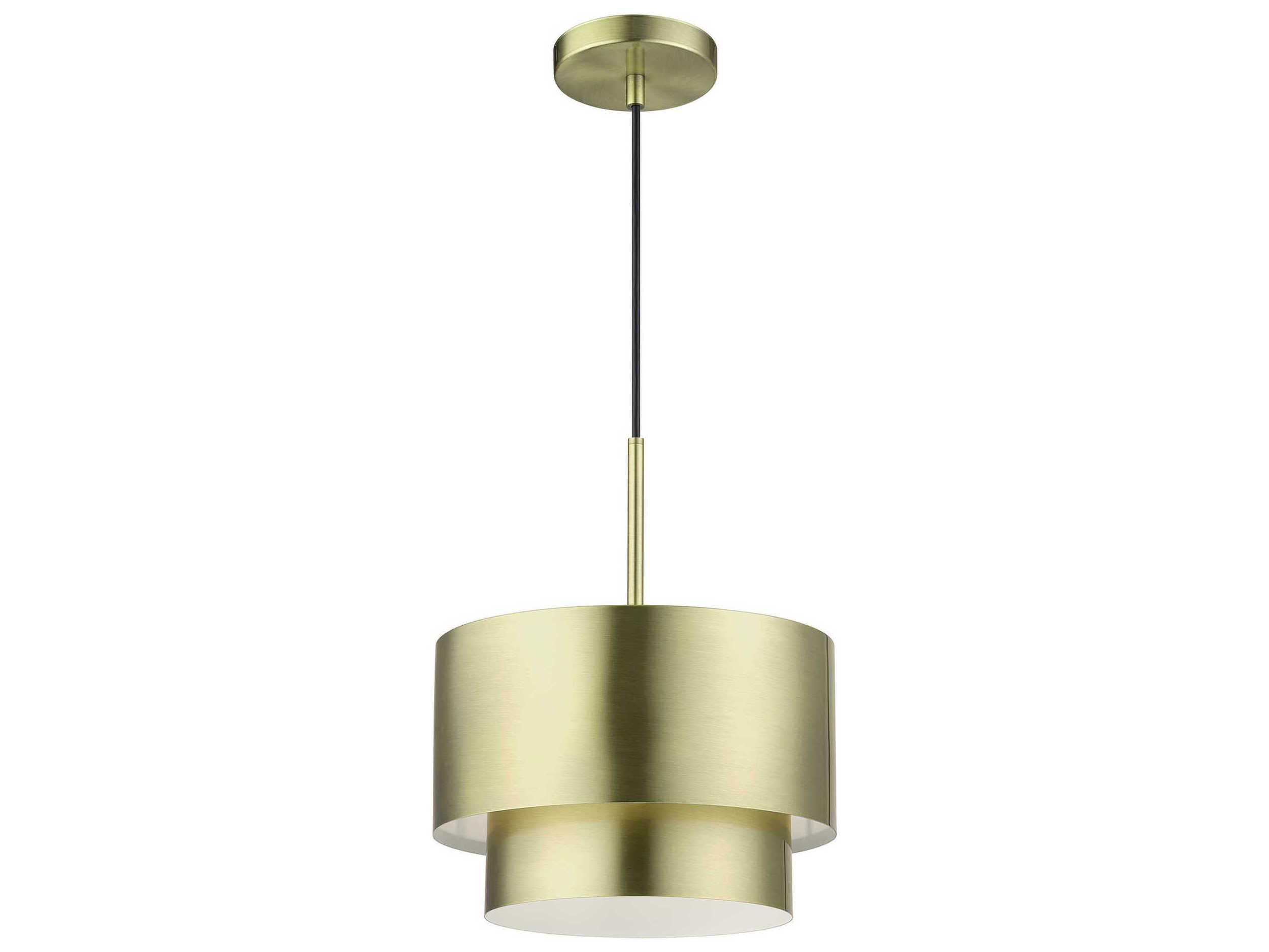 Livex Lighting Zolana 1-Light Antique Brass Gray Drum Mini Pendant