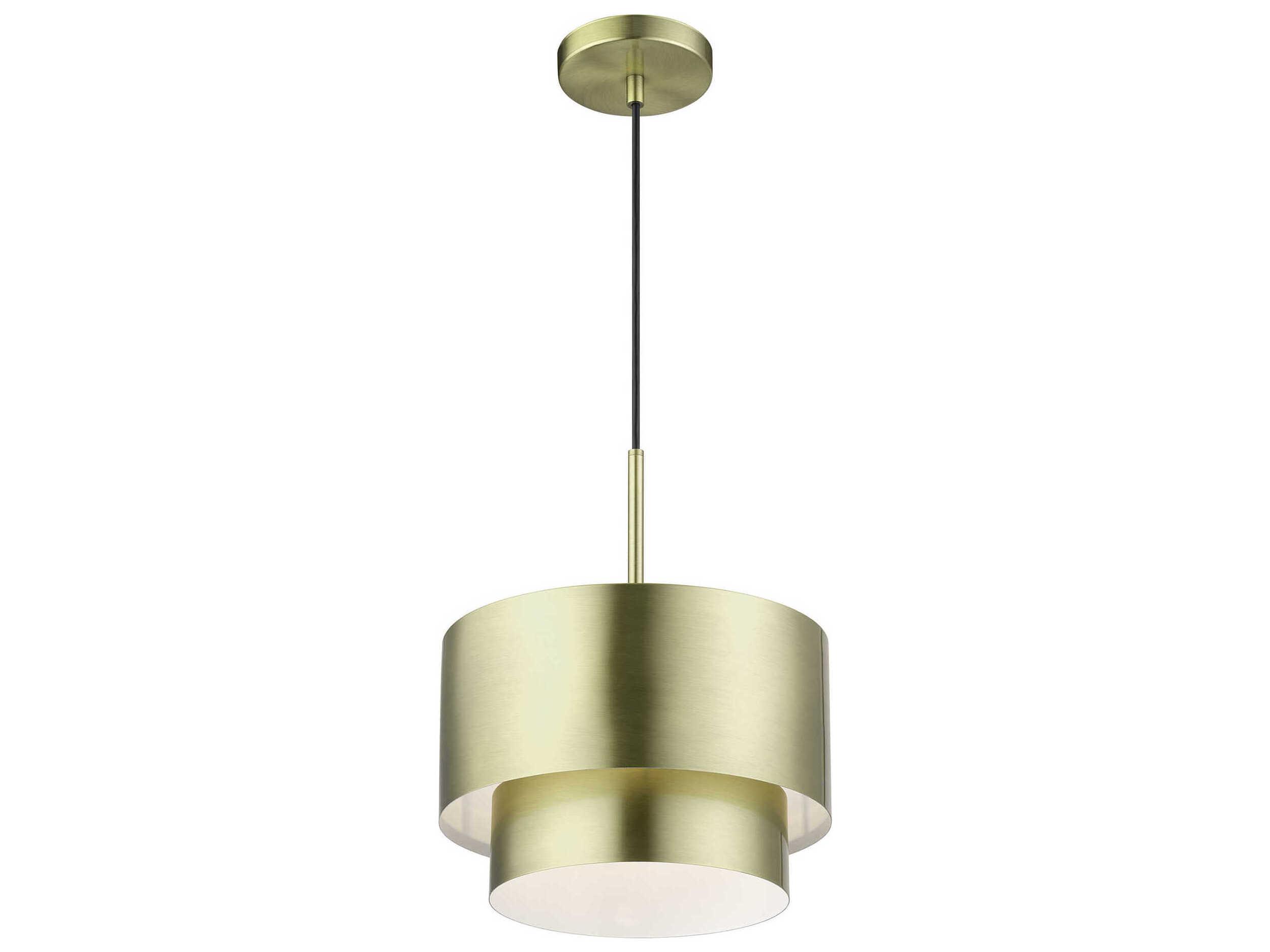 Livex Lighting Zolana 1-Light Antique Brass Gray Drum Mini Pendant