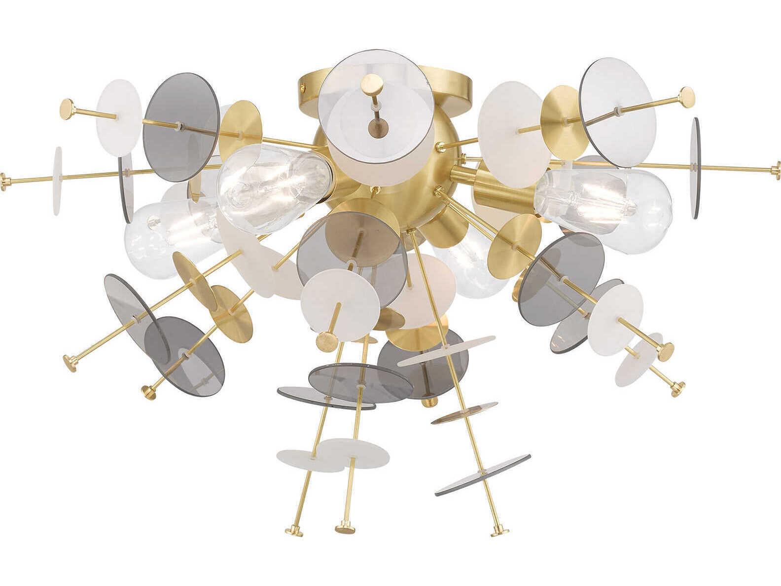 Livex Lighting Circulo 4-Light Satin Brass Glass Semi Flush Mount