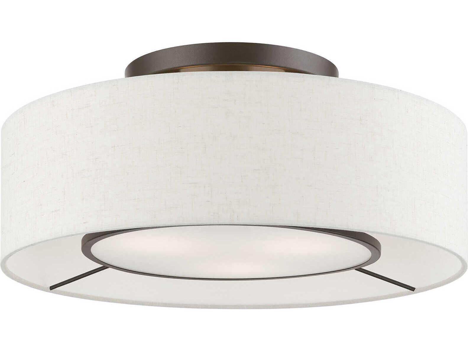 Livex Lighting Ellsworth 3-Light Brushed Nickel Shiny White Drum Semi Flush Mount
