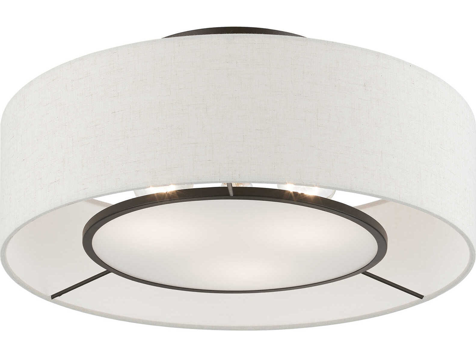 Livex Lighting Ellsworth 3-Light Brushed Nickel Shiny White Drum Semi Flush Mount