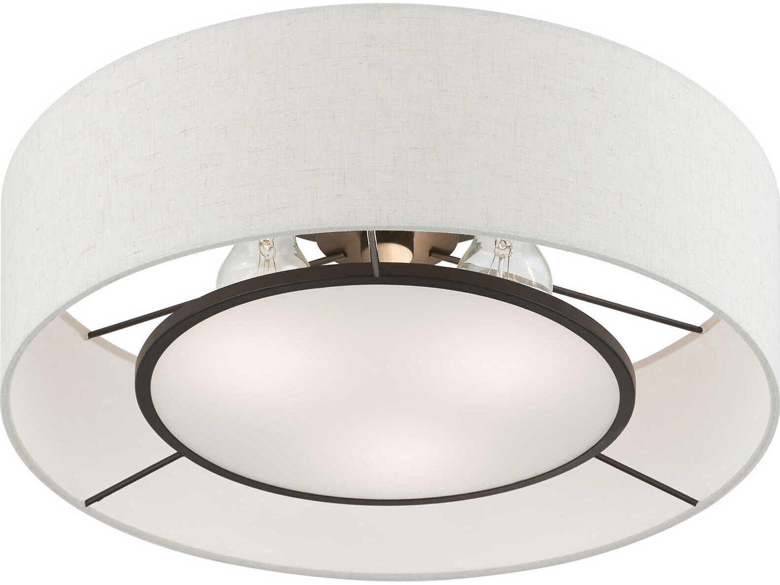 Livex Lighting Ellsworth 3-Light Brushed Nickel Shiny White Drum Semi Flush Mount