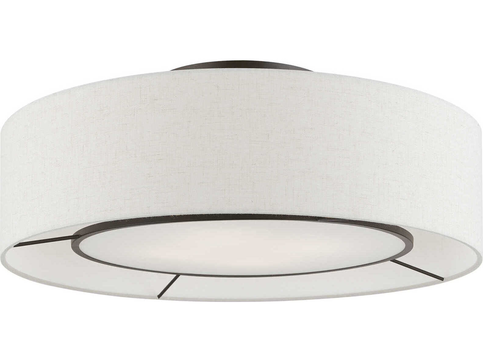 Livex Lighting Ellsworth 4-Light Brushed Nickel Shiny White Drum Semi Flush Mount