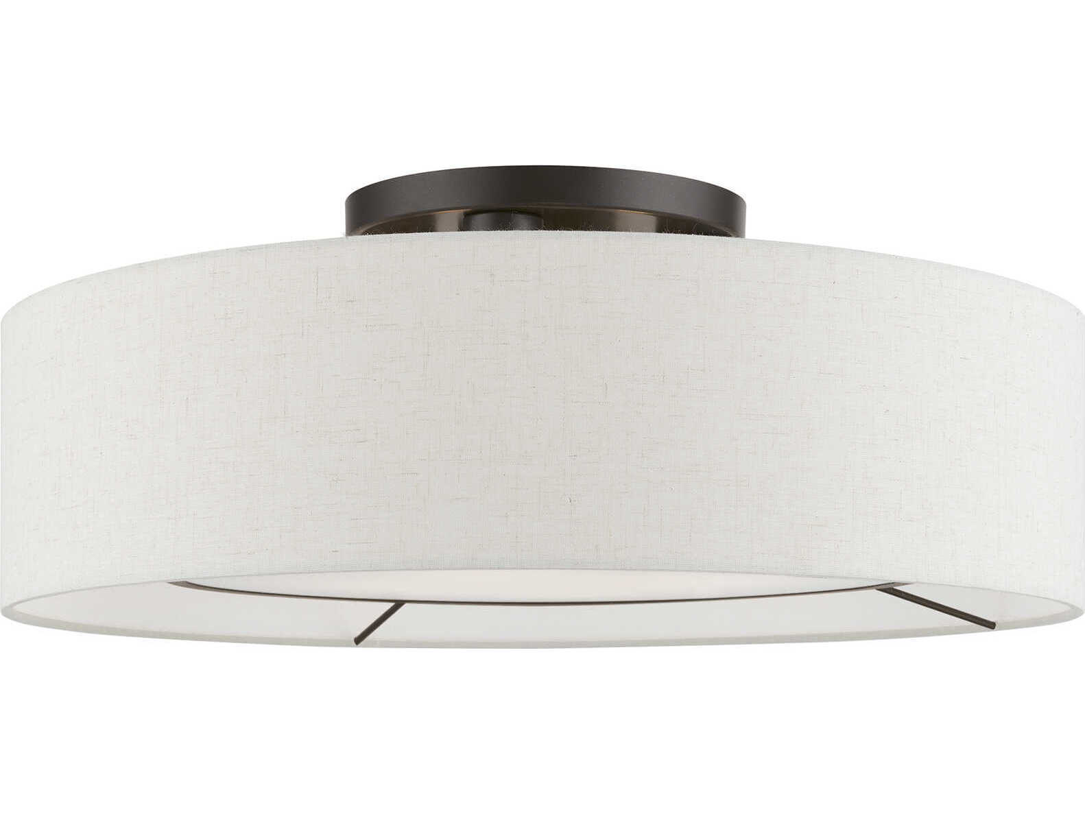 Livex Lighting Ellsworth 4-Light Brushed Nickel Shiny White Drum Semi Flush Mount