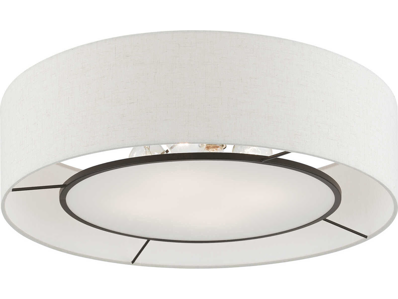 Livex Lighting Ellsworth 4-Light Brushed Nickel Shiny White Drum Semi Flush Mount