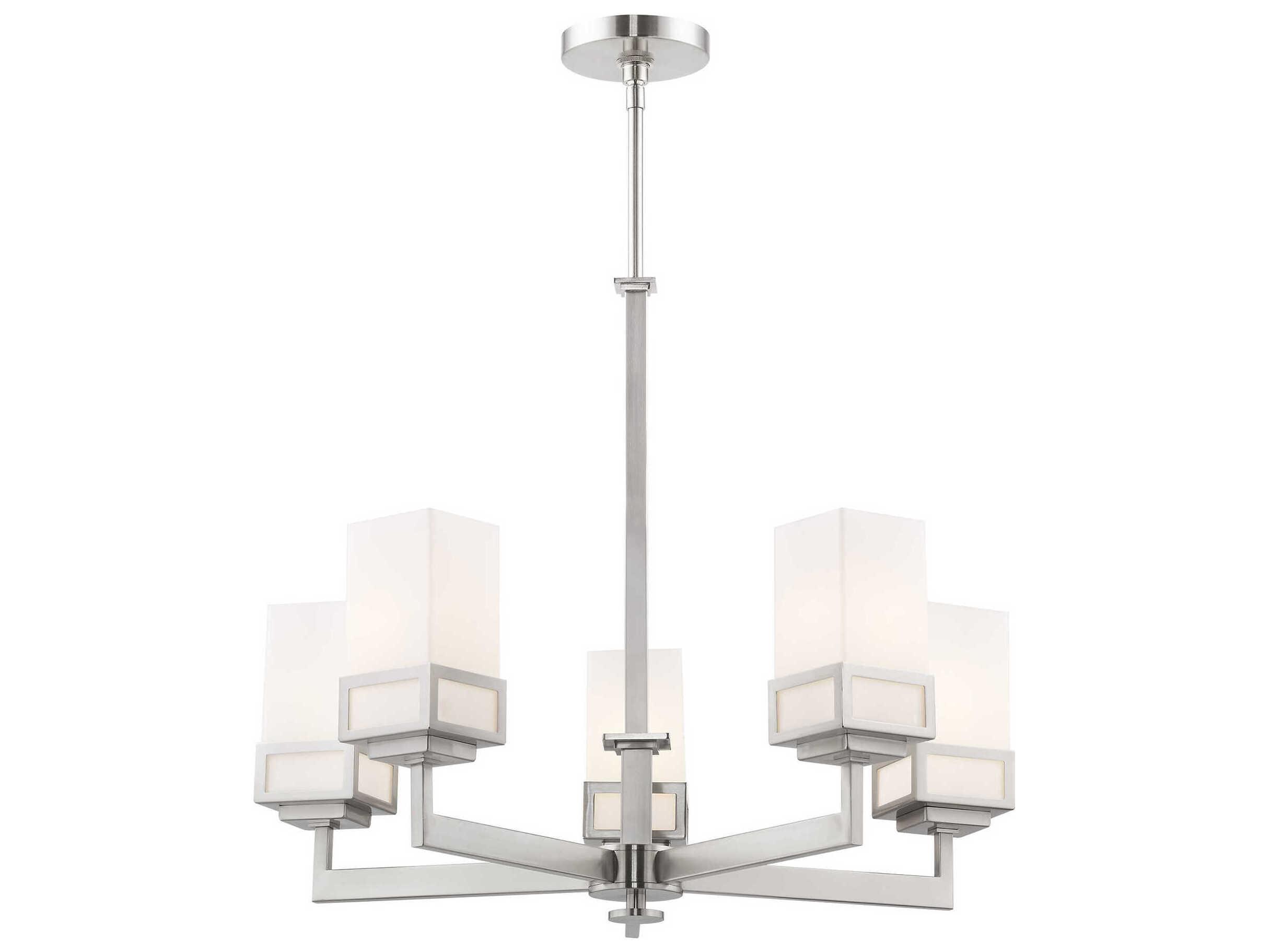 Livex Lighting Harding 5-Light Brushed Nickel Glass Cylinder Chandelier