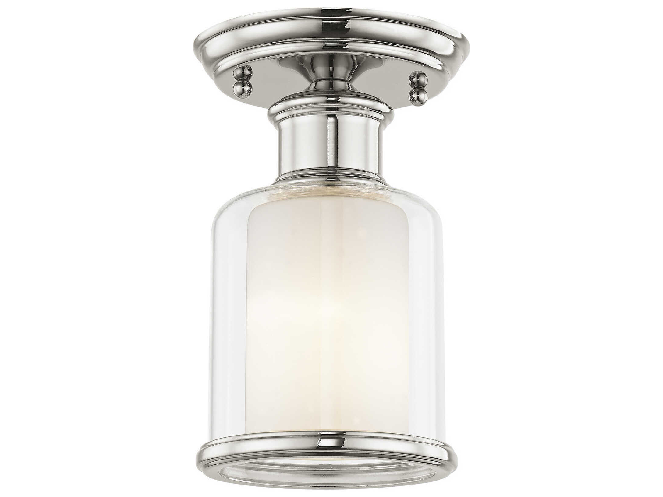 Livex Lighting Middlebush 1-Light Polished Nickel Glass Cylinder Semi Flush Mount
