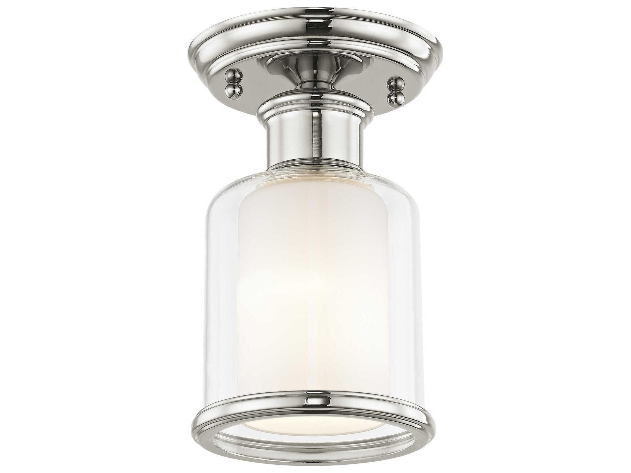 Livex Lighting Middlebush 1-Light Polished Nickel Glass Cylinder Semi Flush Mount