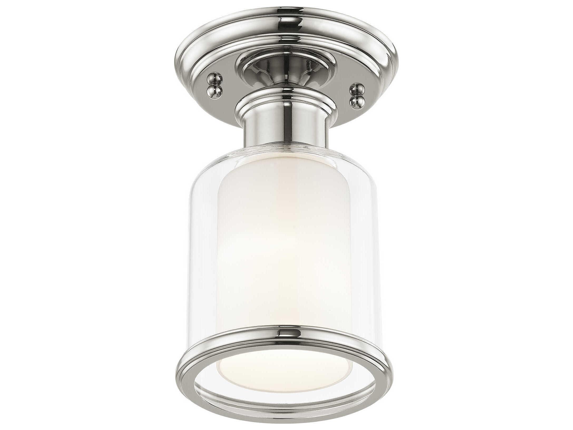 Livex Lighting Middlebush 1-Light Polished Nickel Glass Cylinder Semi Flush Mount