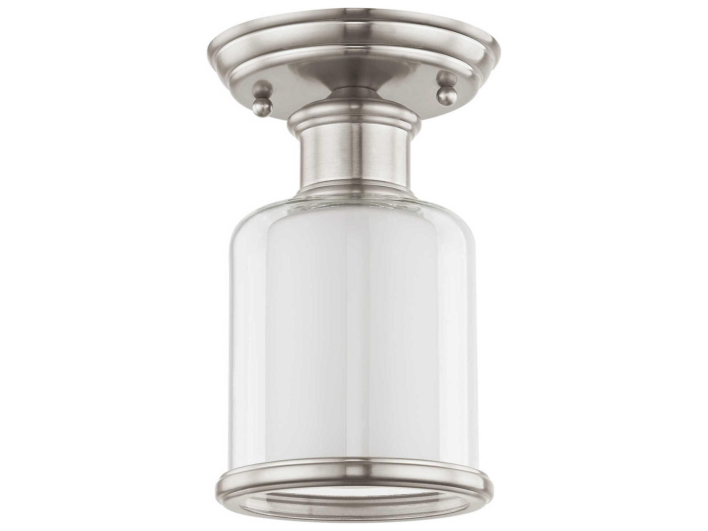 Livex Lighting Middlebush 1-Light Brushed Nickel Glass Cylinder Semi Flush Mount