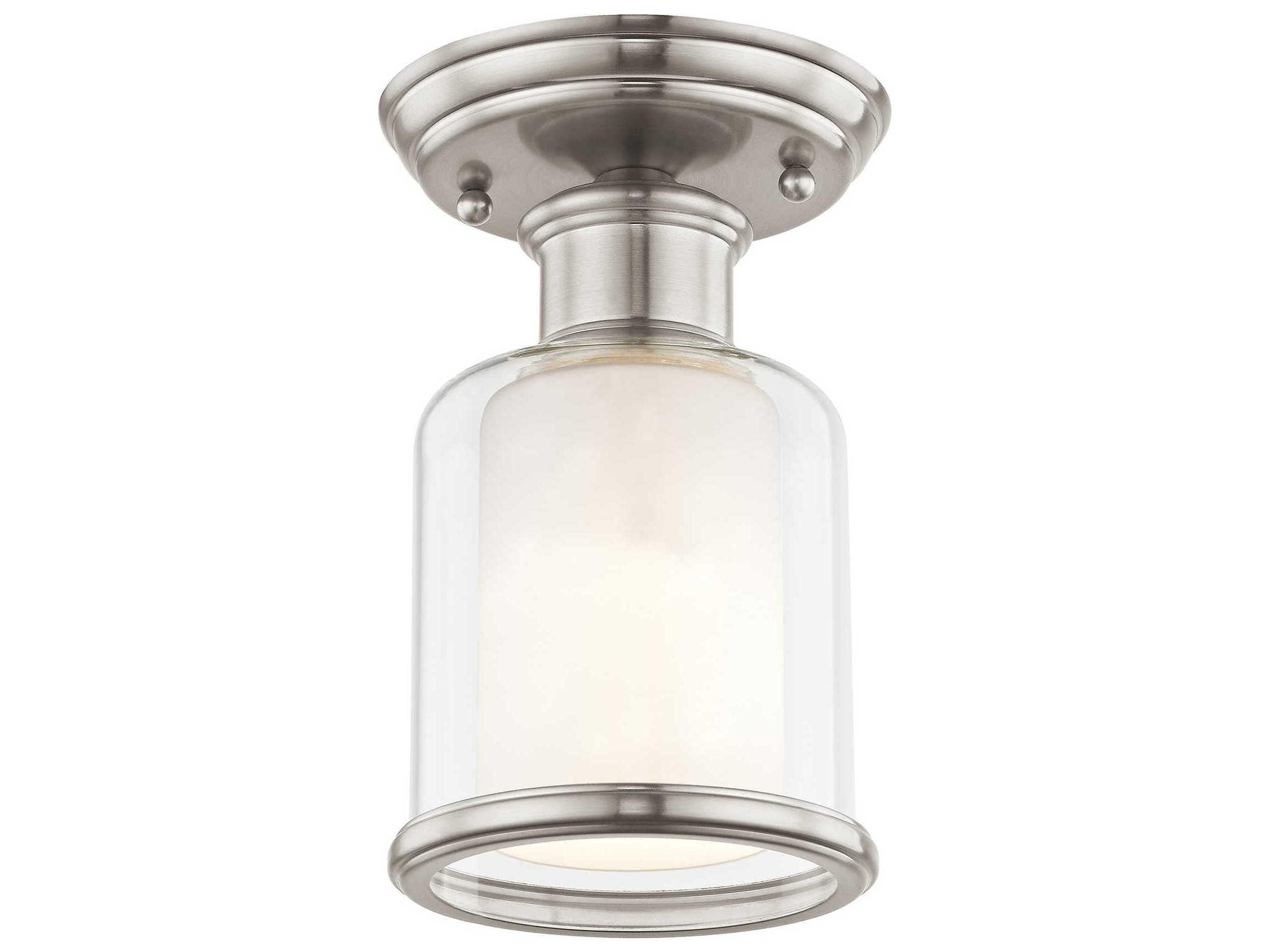 Livex Lighting Middlebush 1-Light Brushed Nickel Glass Cylinder Semi Flush Mount