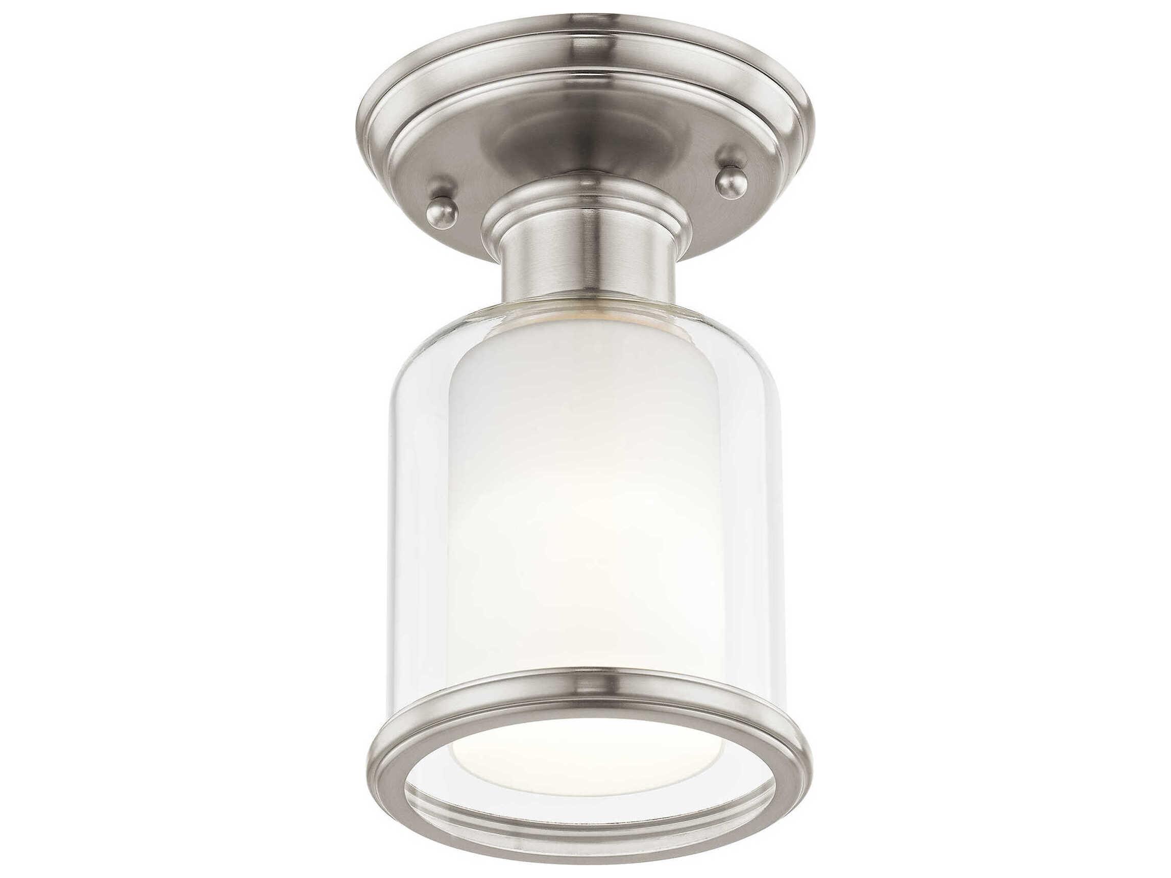 Livex Lighting Middlebush 1-Light Brushed Nickel Glass Cylinder Semi Flush Mount