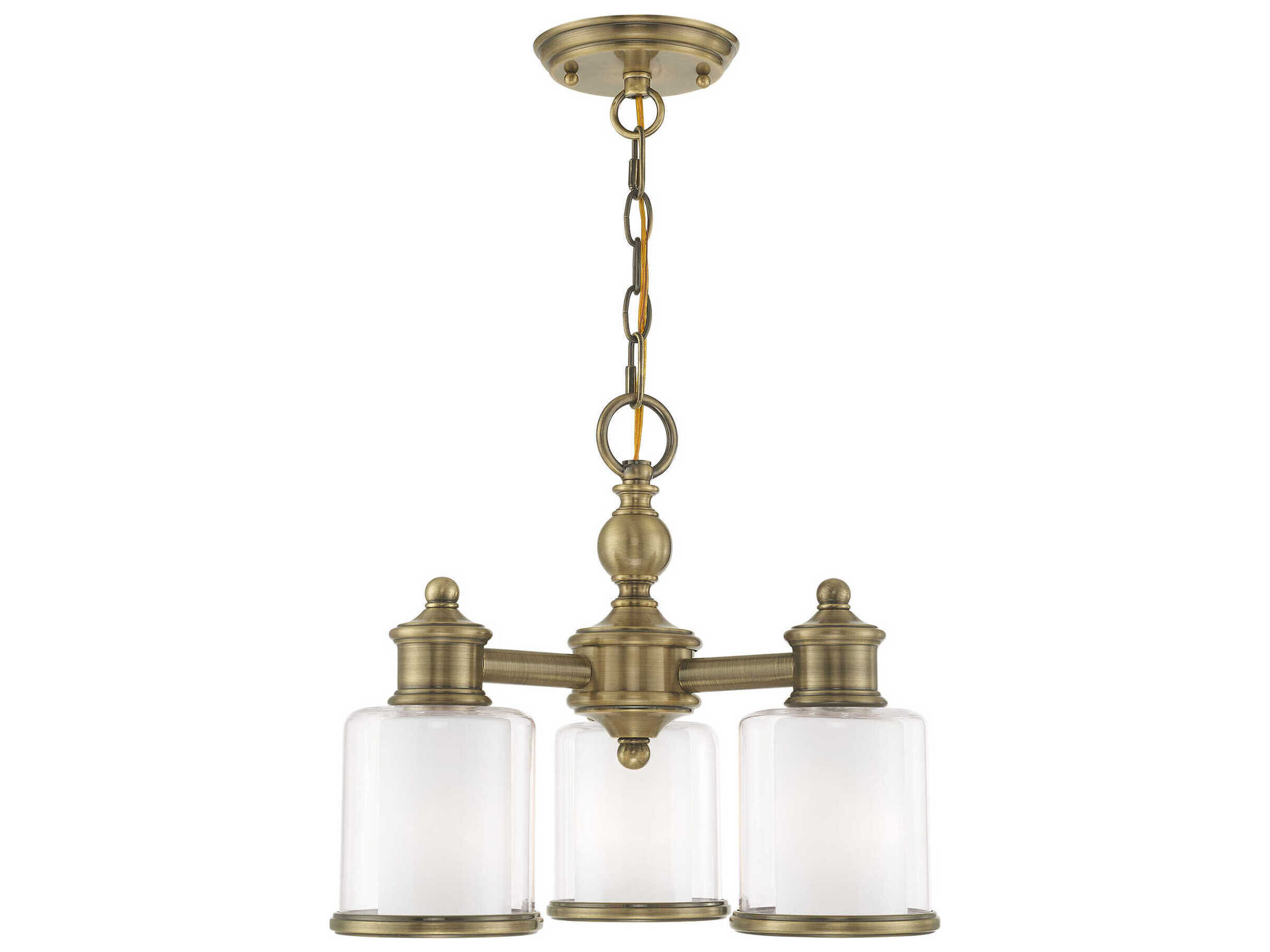 Livex Lighting Middlebush 3-Light Antique Brass Glass Cylinder Chandelier